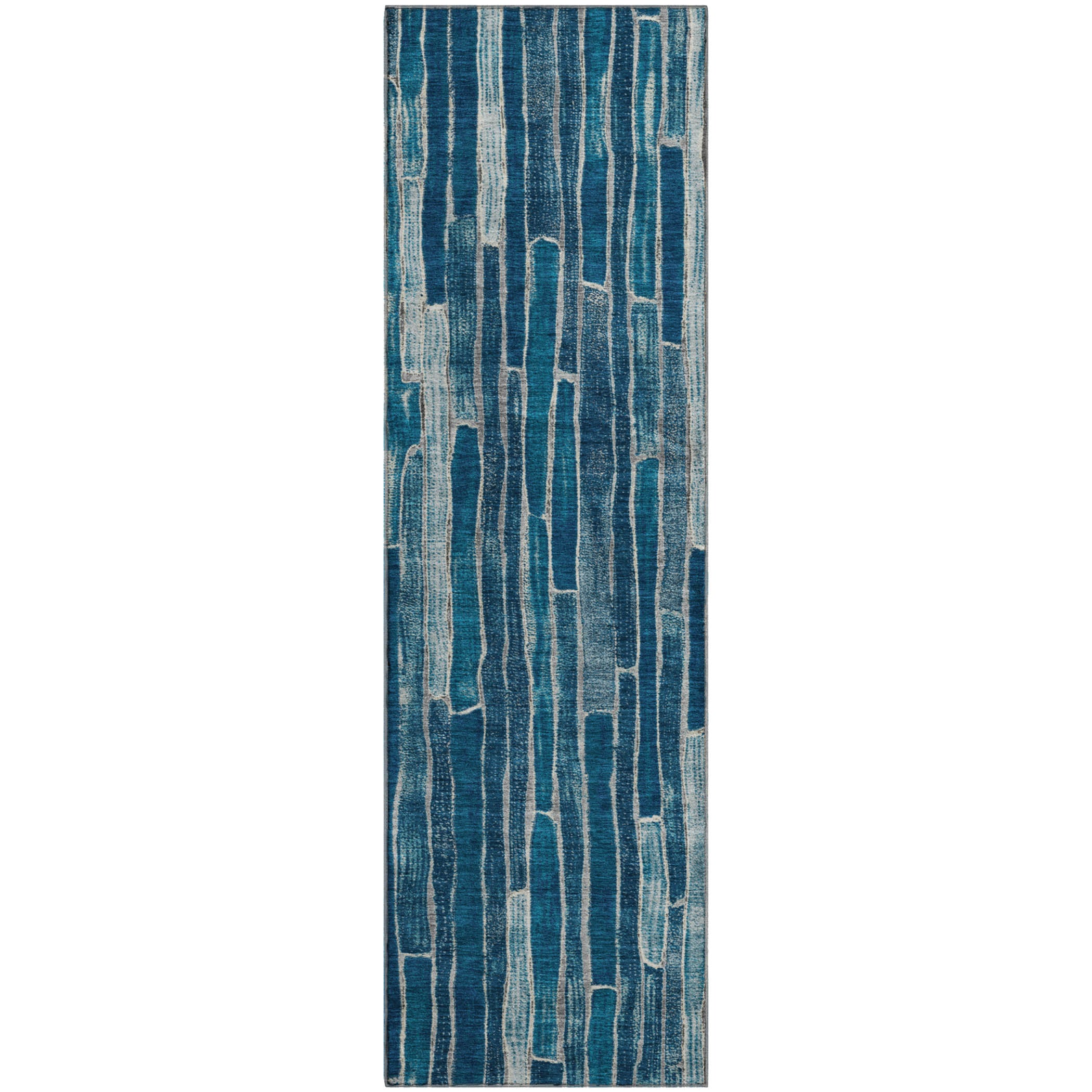 Cusco Machine Washable Transitional Blue Rug 2'3" x 7'6" #shape_Runner