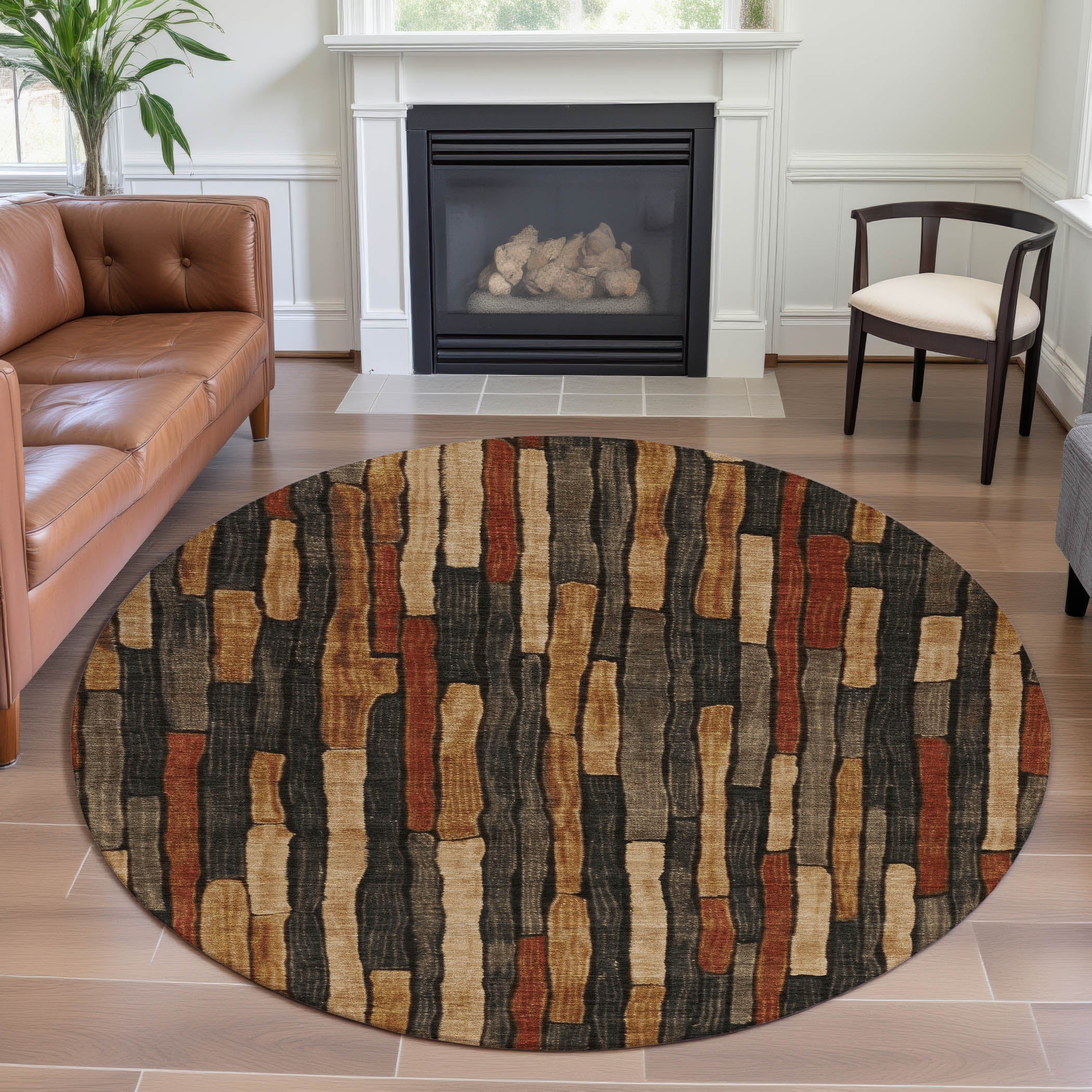 Cusco Machine Washable Transitional Coffee Brown Rug 8' x 8' #shape_Round