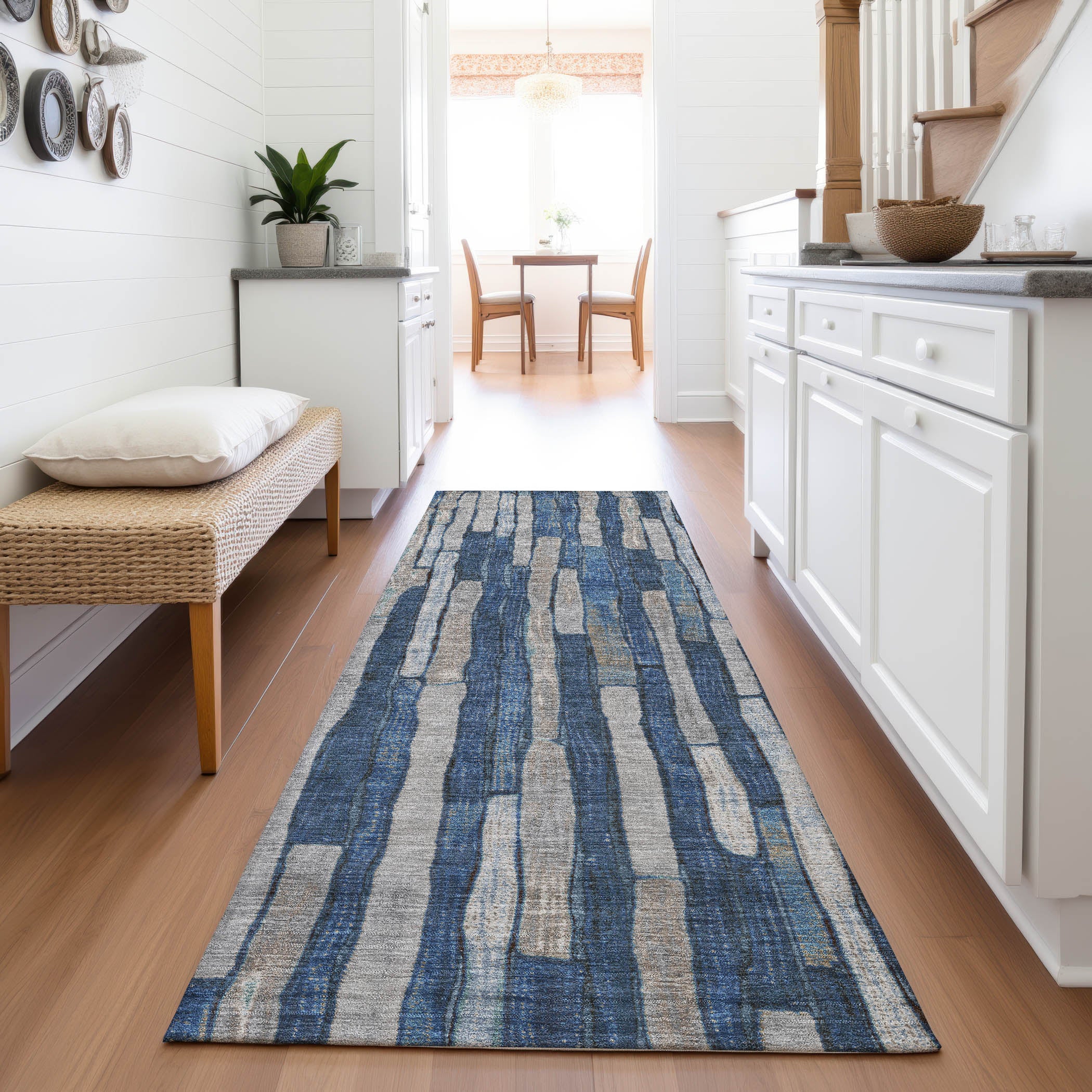 Cusco Machine Washable Transitional Navy Blue Rug 2'3" x 7'6" #shape_Runner