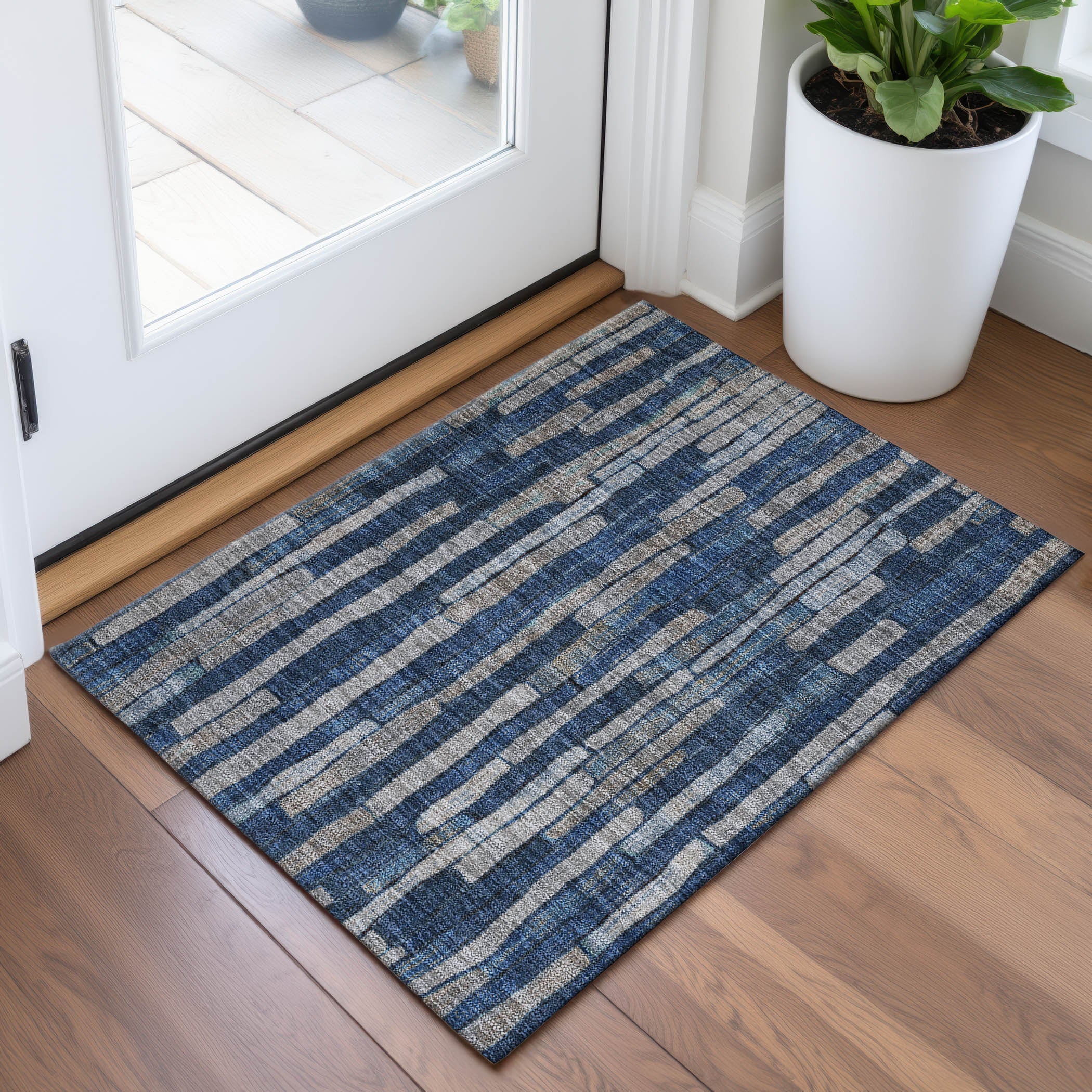 Cusco Machine Washable Transitional Navy Blue Rug 1'8" x 2'6" #shape_Rectangle