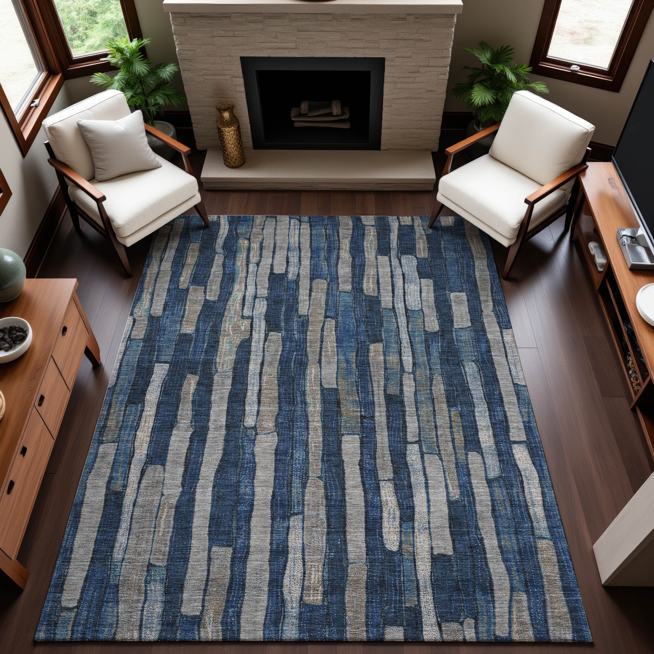 Cusco Machine Washable Transitional Navy Blue Rug 2'6" x 3'10" #shape_Rectangle