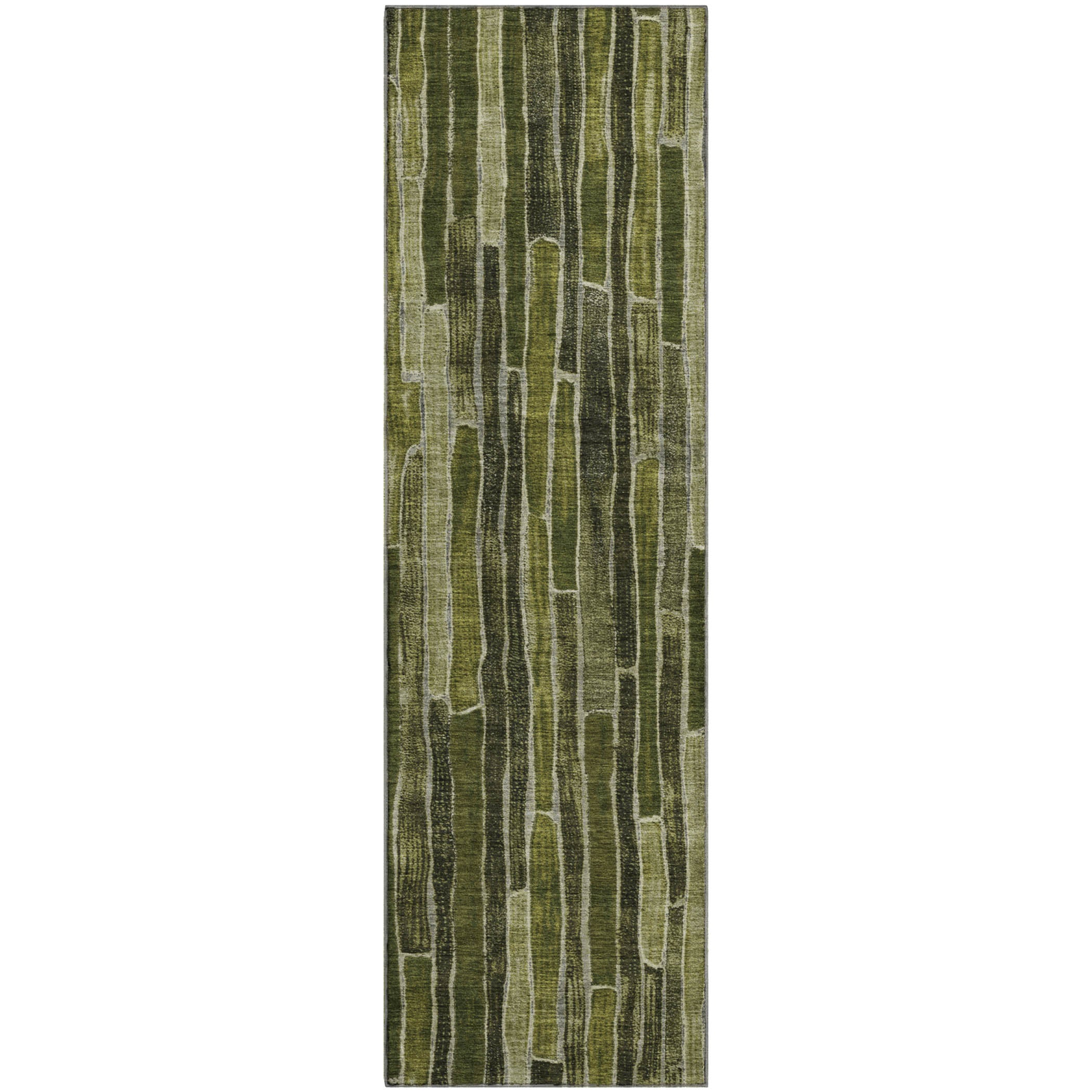 Cusco Machine Washable Transitional Olive Green Rug 2'3" x 7'6" #shape_Runner