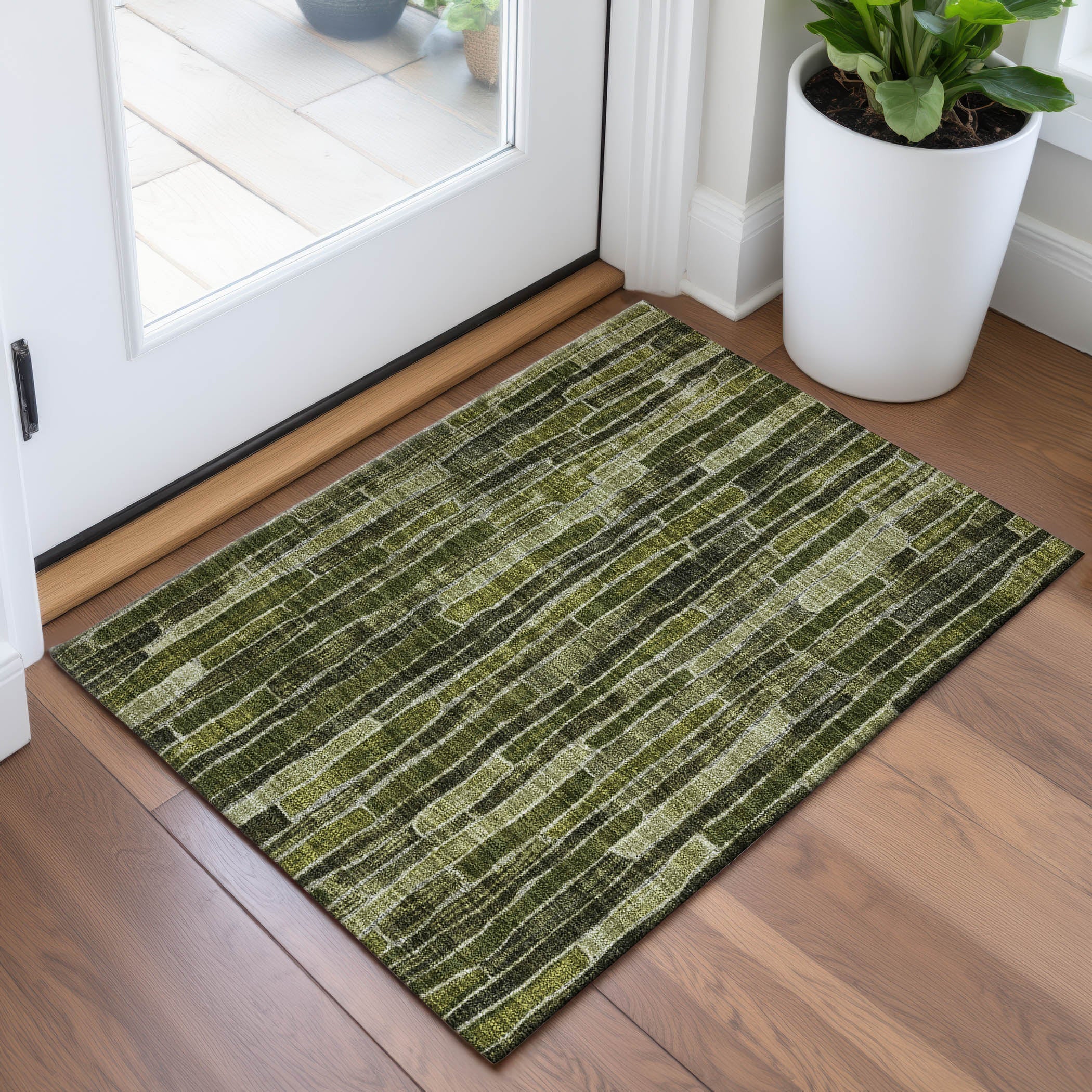 Cusco Machine Washable Transitional Olive Green Rug 1'8" x 2'6" #shape_Rectangle