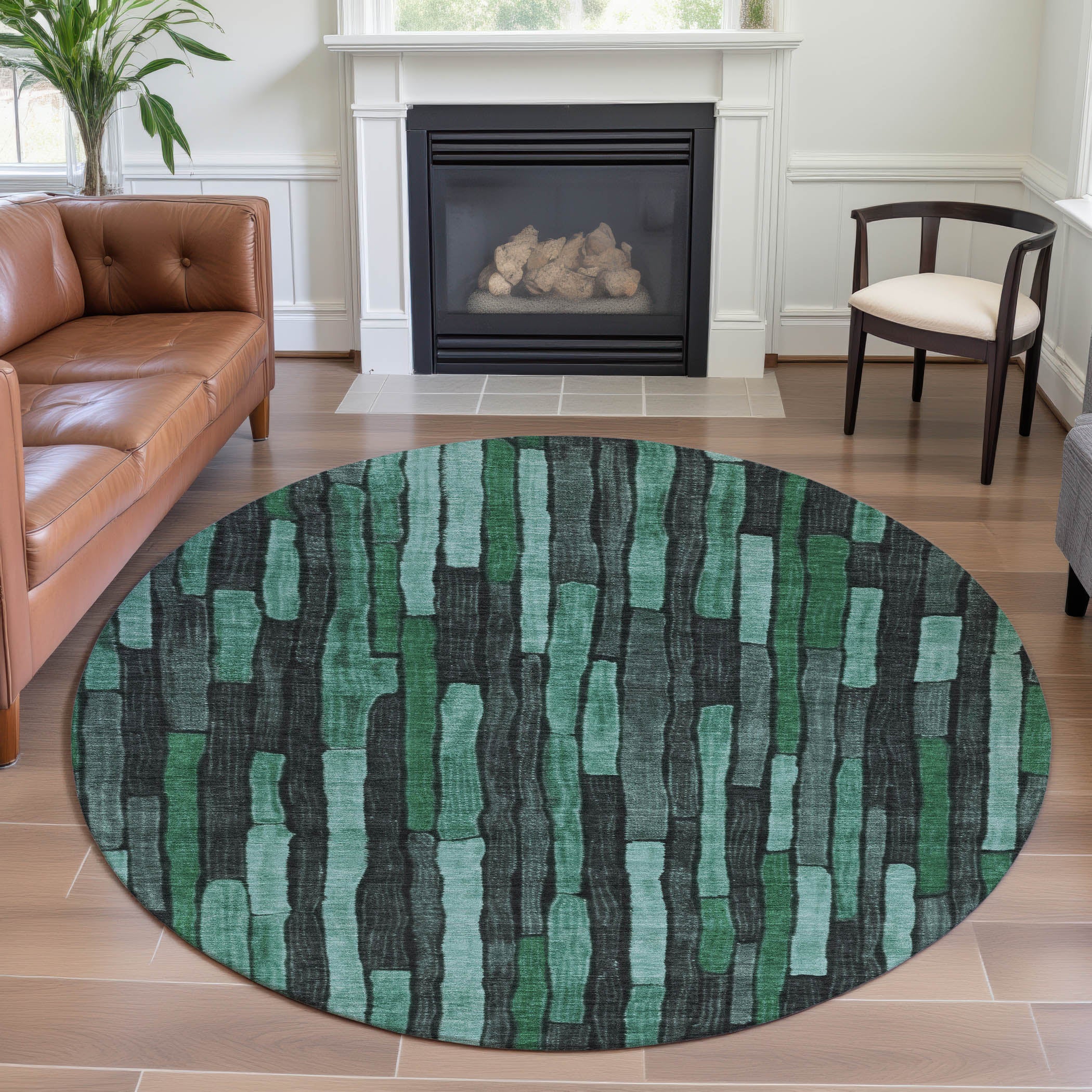 Cusco Machine Washable Transitional Sage Green Rug 8' x 8' #shape_Round