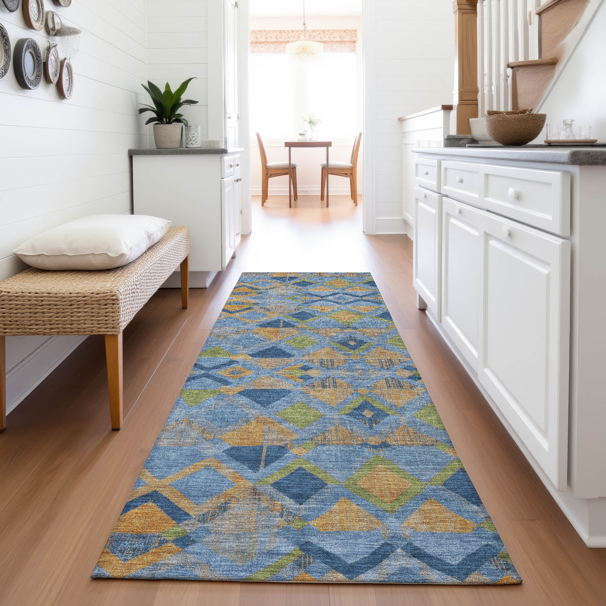 Nairobi Machine Washable Transitional Denim Blue Rug 2'3" x 7'6" #shape_Runner