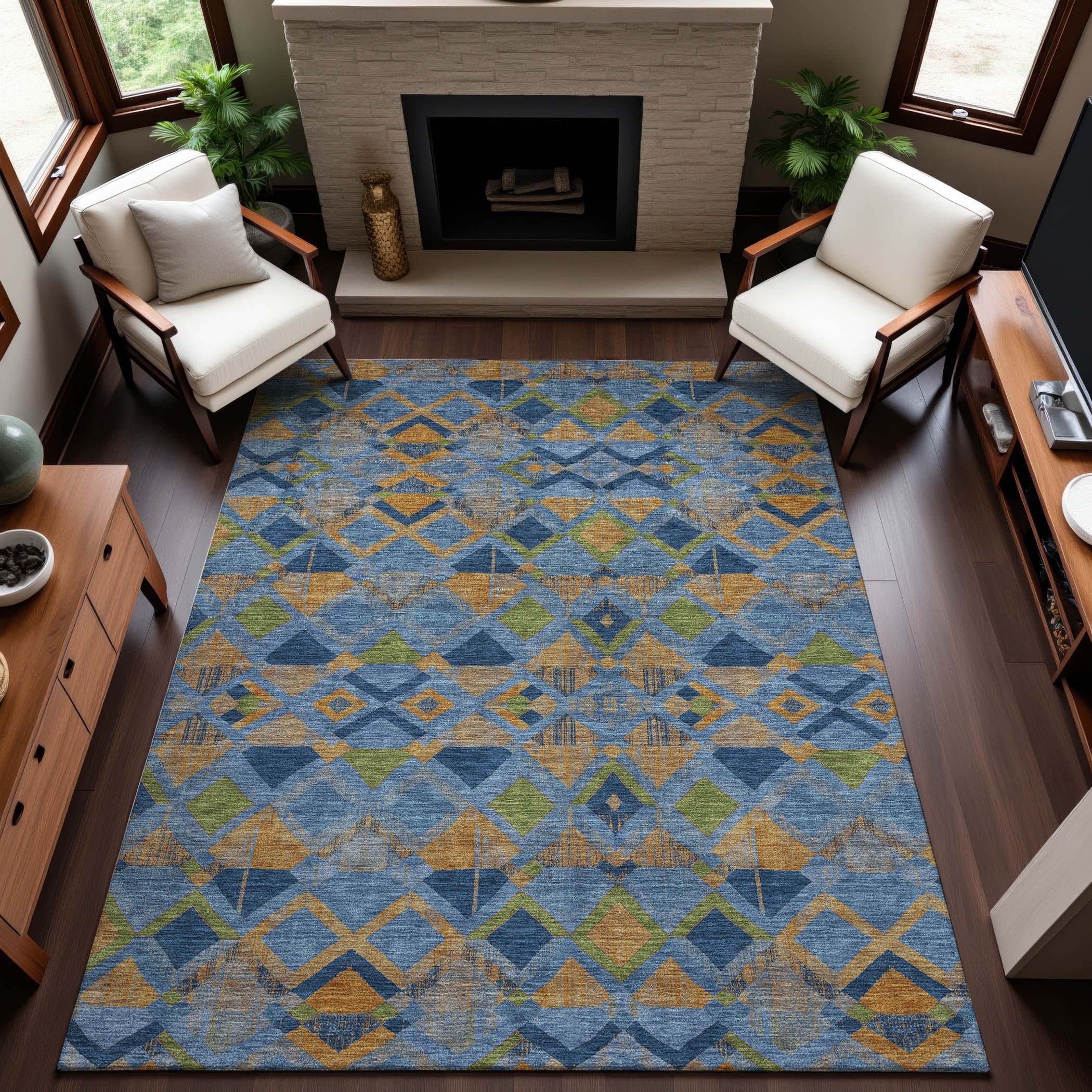 Nairobi Machine Washable Transitional Denim Blue Rug 2'6" x 3'10" #shape_Rectangle