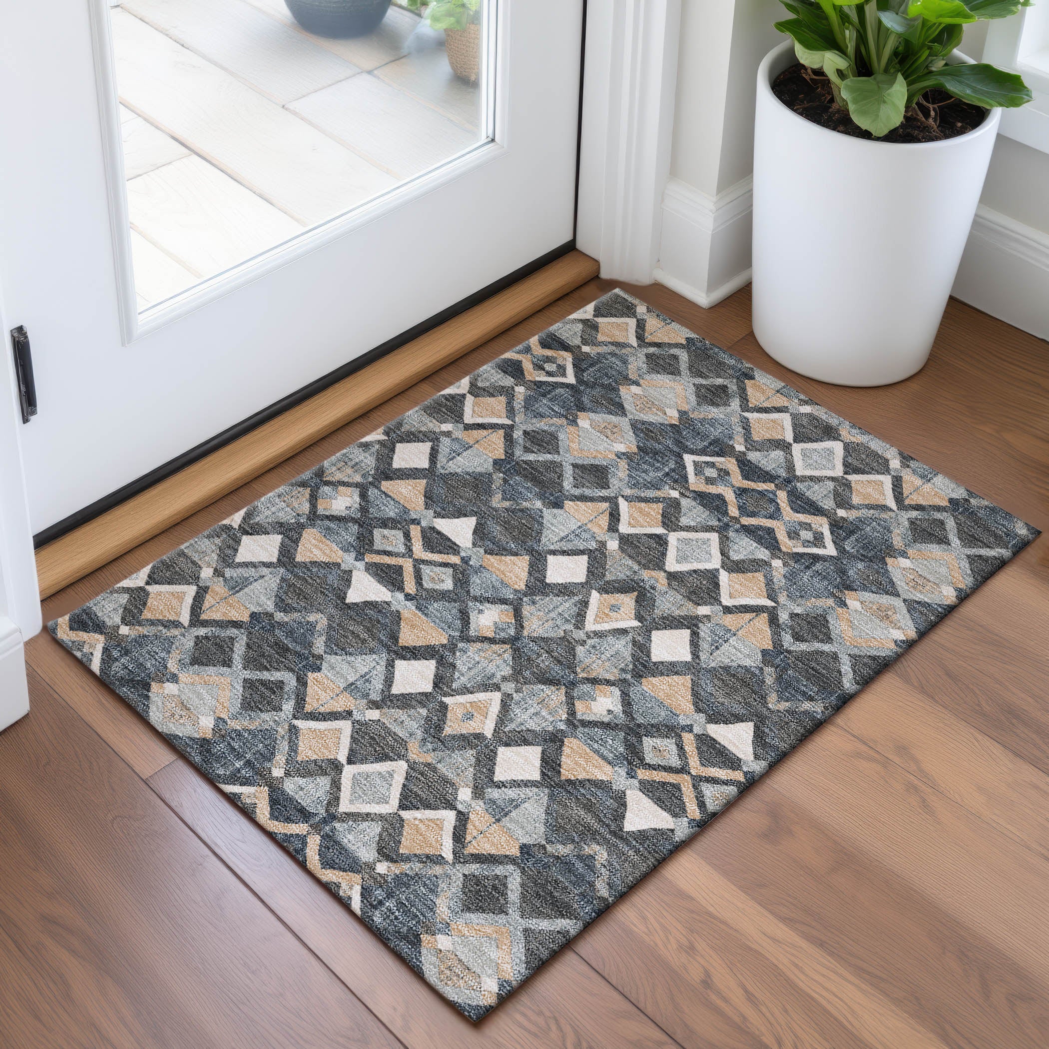 Nairobi Machine Washable Transitional Graphite Gray Rug 1'8" x 2'6" #shape_Rectangle