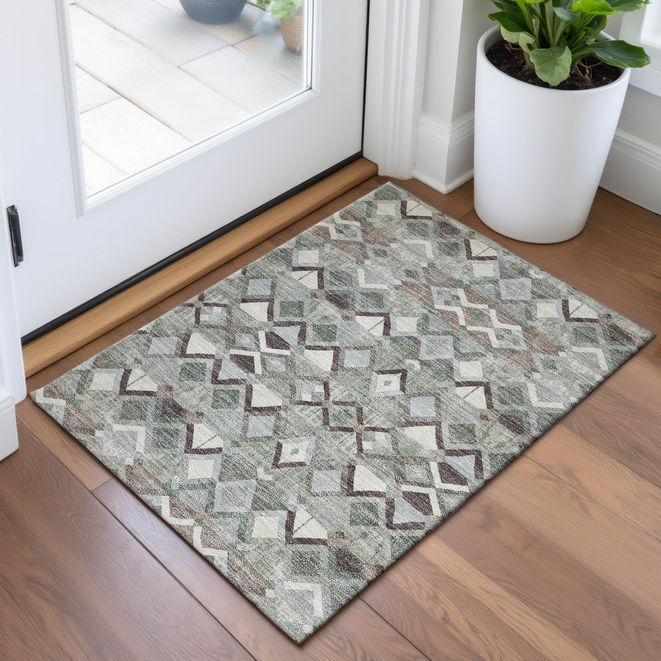 Nairobi Machine Washable Transitional Sage Green Rug 1'8" x 2'6" #shape_Rectangle