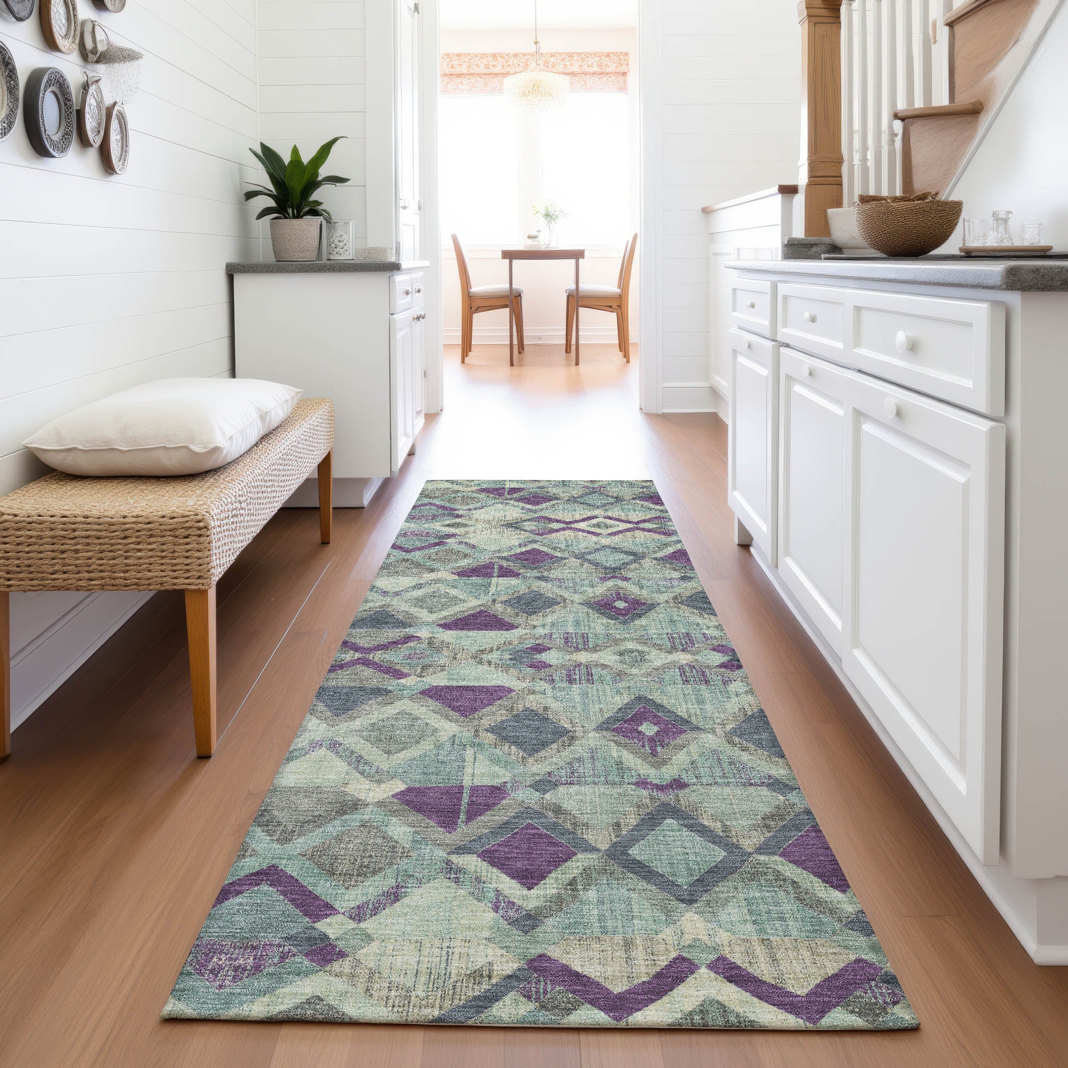 Nairobi Machine Washable Transitional Seafoam Blue Rug 2'3" x 7'6" #shape_Runner