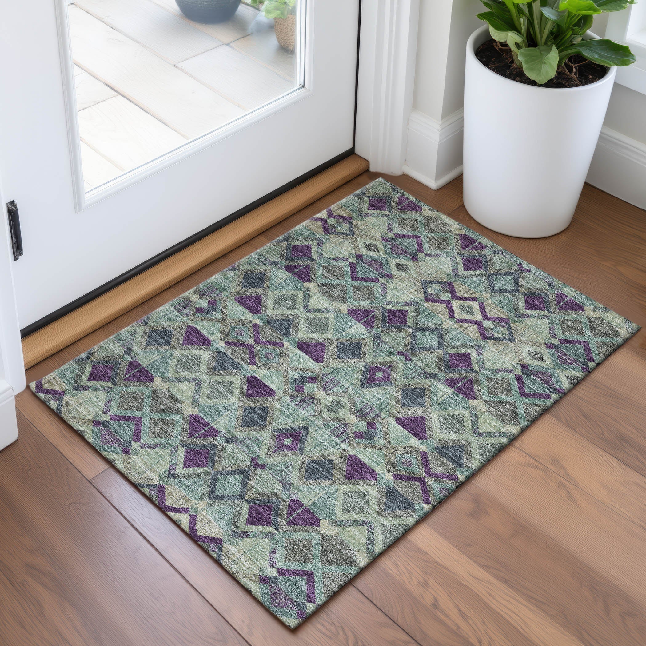 Nairobi Machine Washable Transitional Seafoam Blue Rug 1'8" x 2'6" #shape_Rectangle