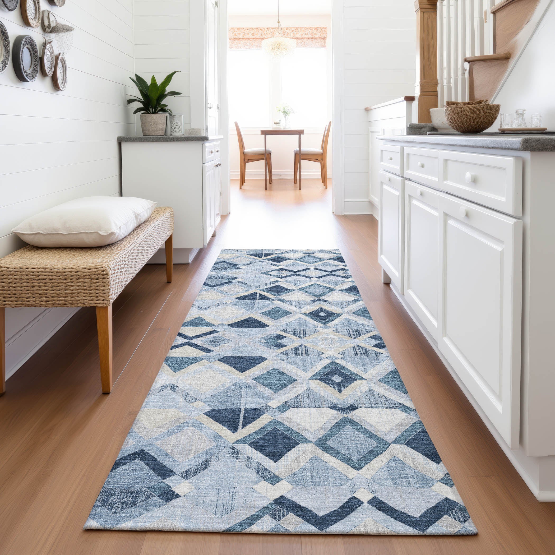 Nairobi Machine Washable Transitional Sky Blue Rug 2'3" x 7'6" #shape_Runner
