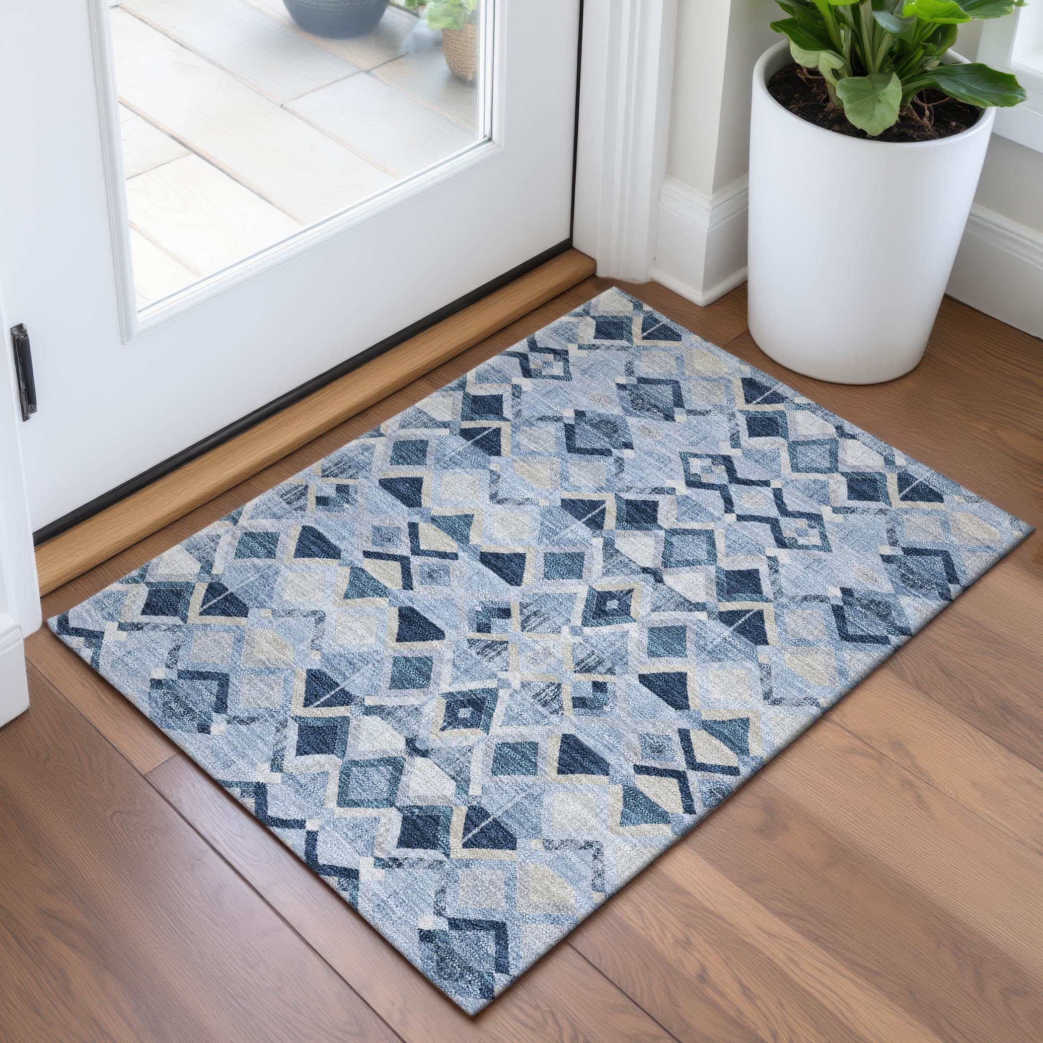 Nairobi Machine Washable Transitional Sky Blue Rug 1'8" x 2'6" #shape_Rectangle