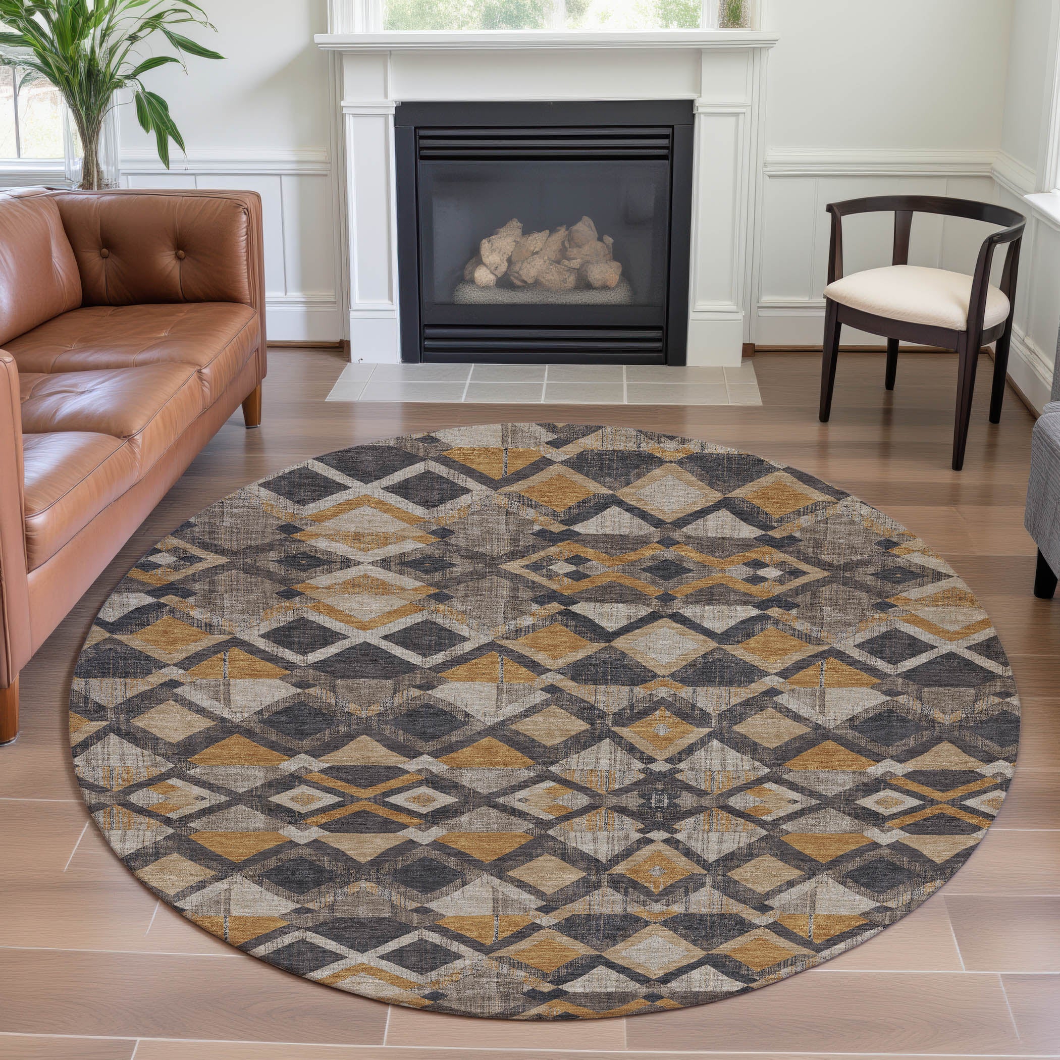 Nairobi Machine Washable Transitional Wheat Gold Rug 8' x 8' #shape_Round
