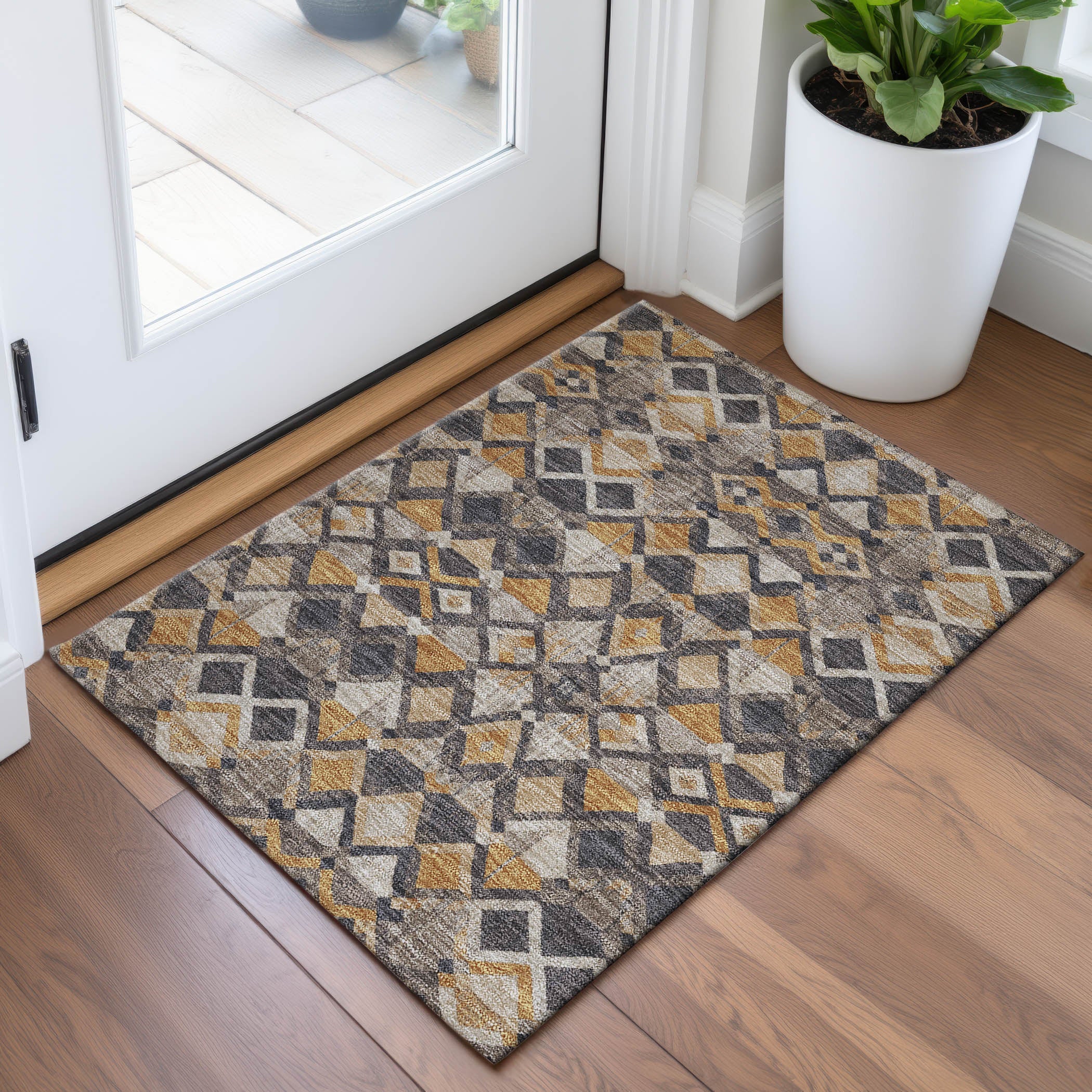 Nairobi Machine Washable Transitional Wheat Gold Rug 1'8" x 2'6" #shape_Rectangle