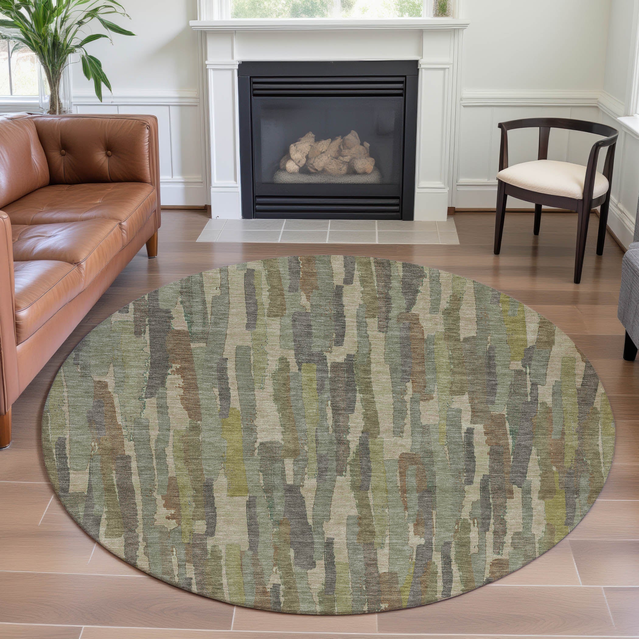 Lucerne Machine Washable Transitional Aloe Green Rug 8' x 8' #shape_Round