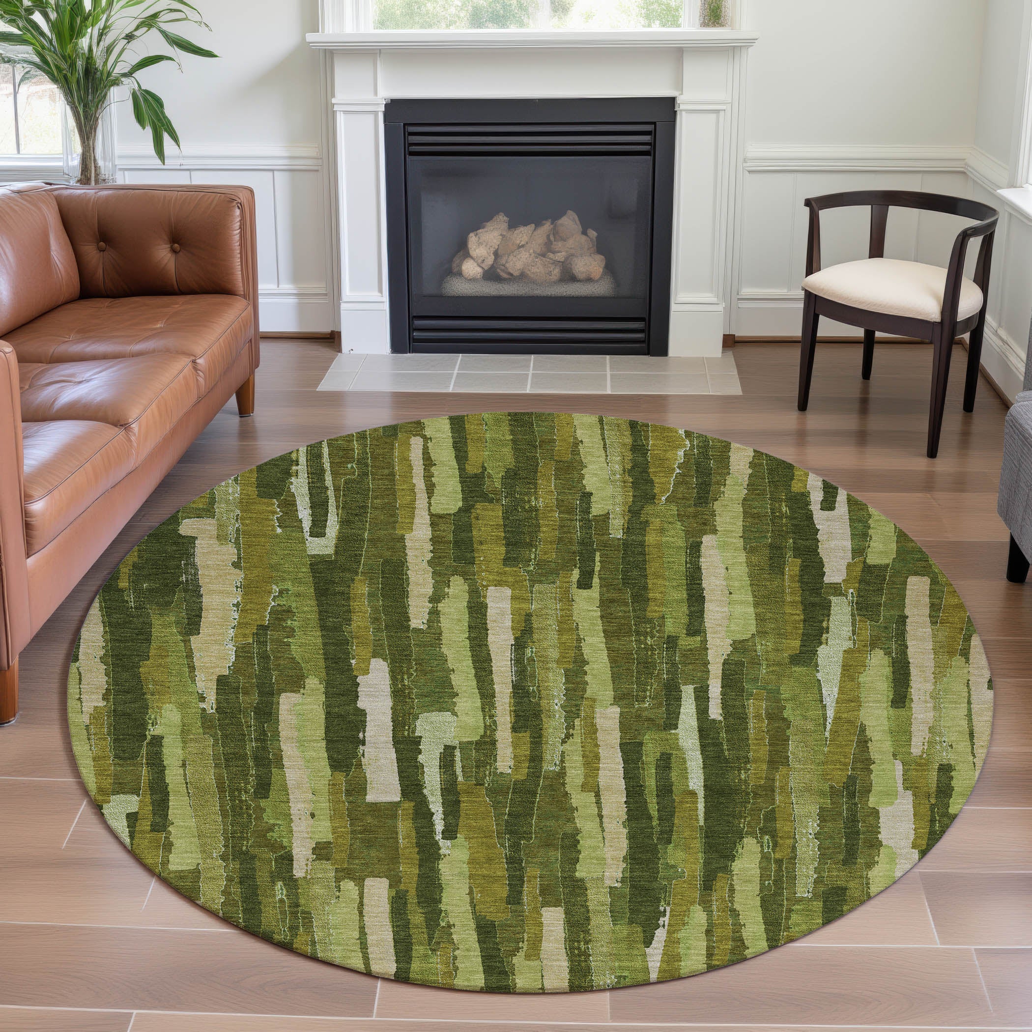 Lucerne Machine Washable Transitional Green Rug 8' x 8' #shape_Round