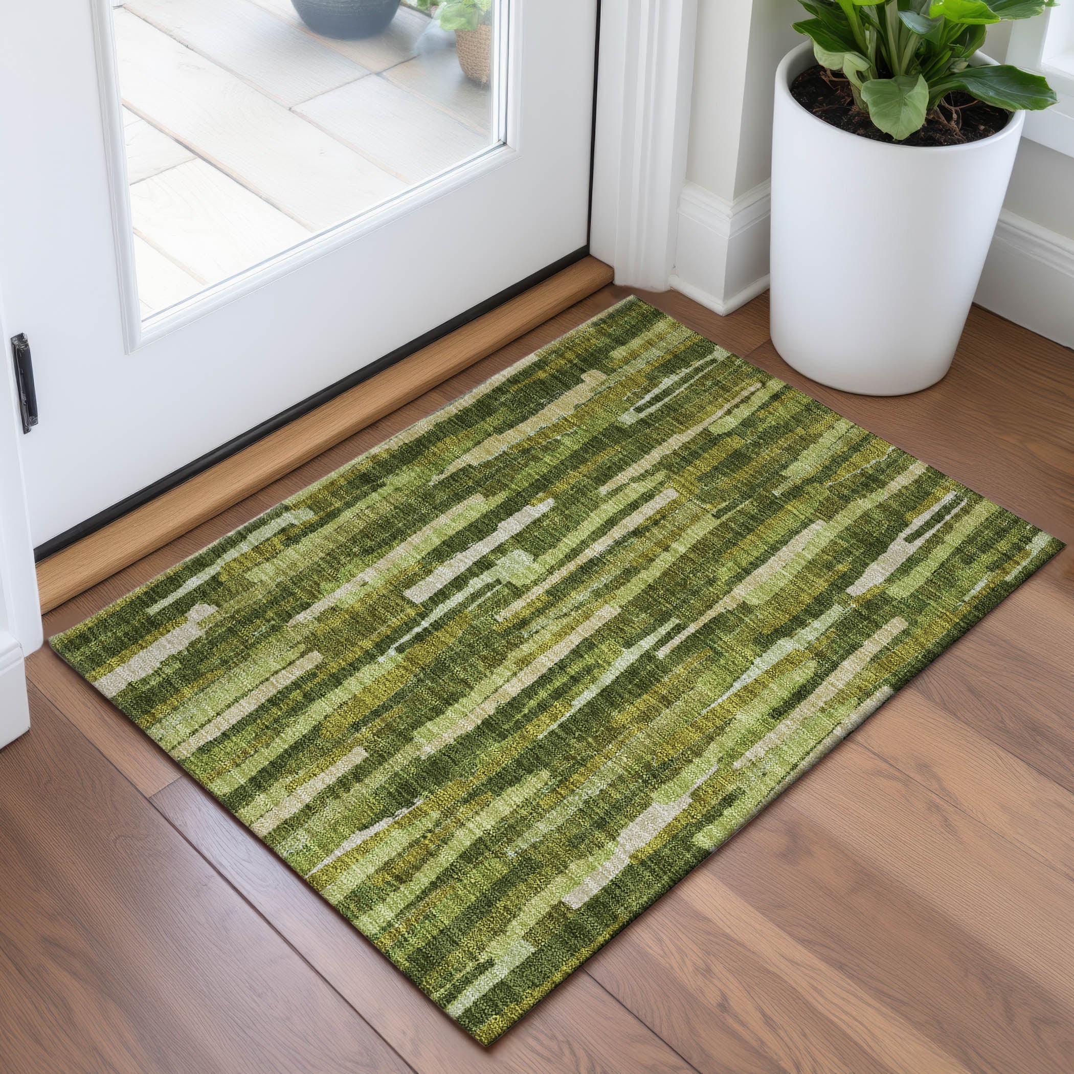 Lucerne Machine Washable Transitional Green Rug 1'8" x 2'6" #shape_Rectangle