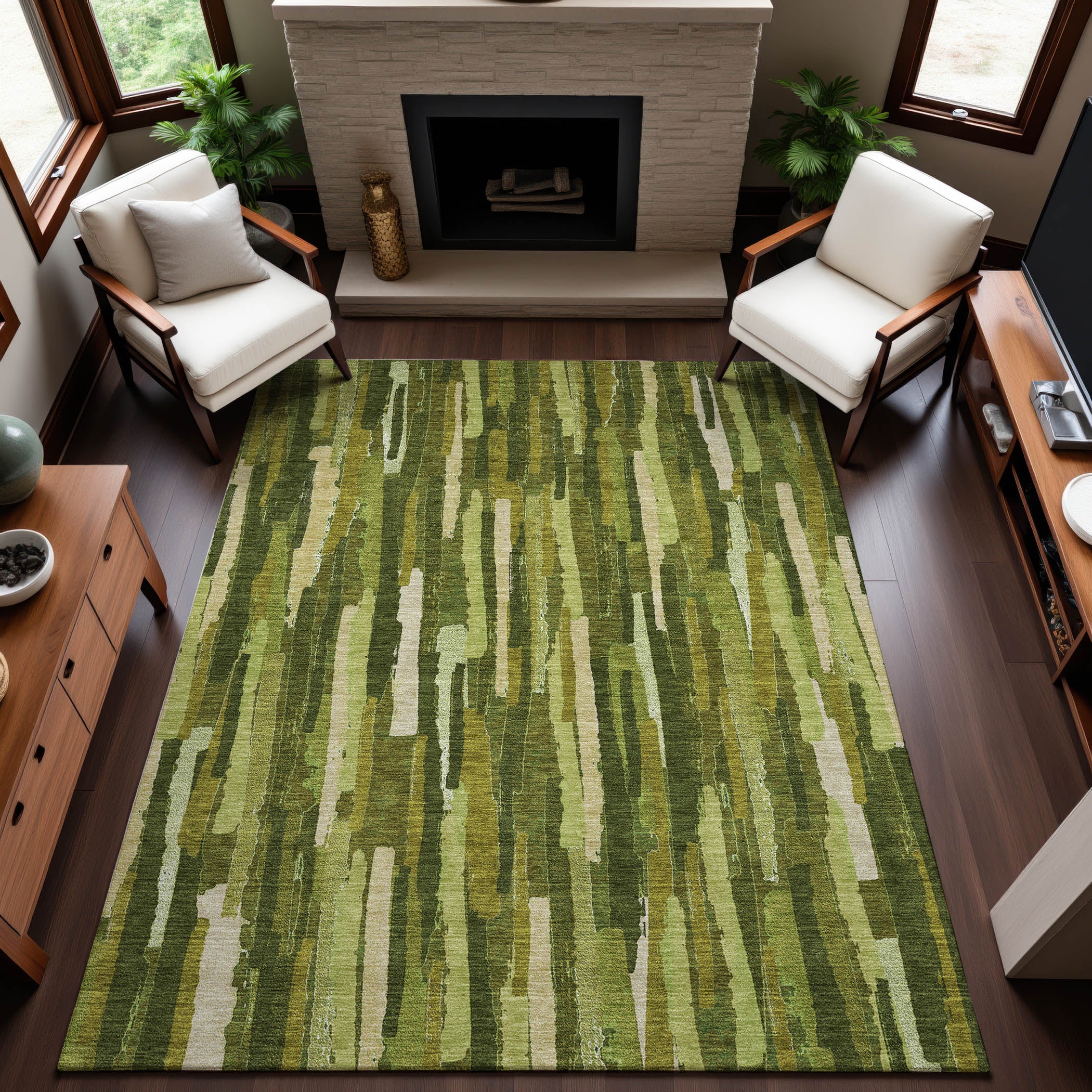 Lucerne Machine Washable Transitional Green Rug 2'6" x 3'10" #shape_Rectangle