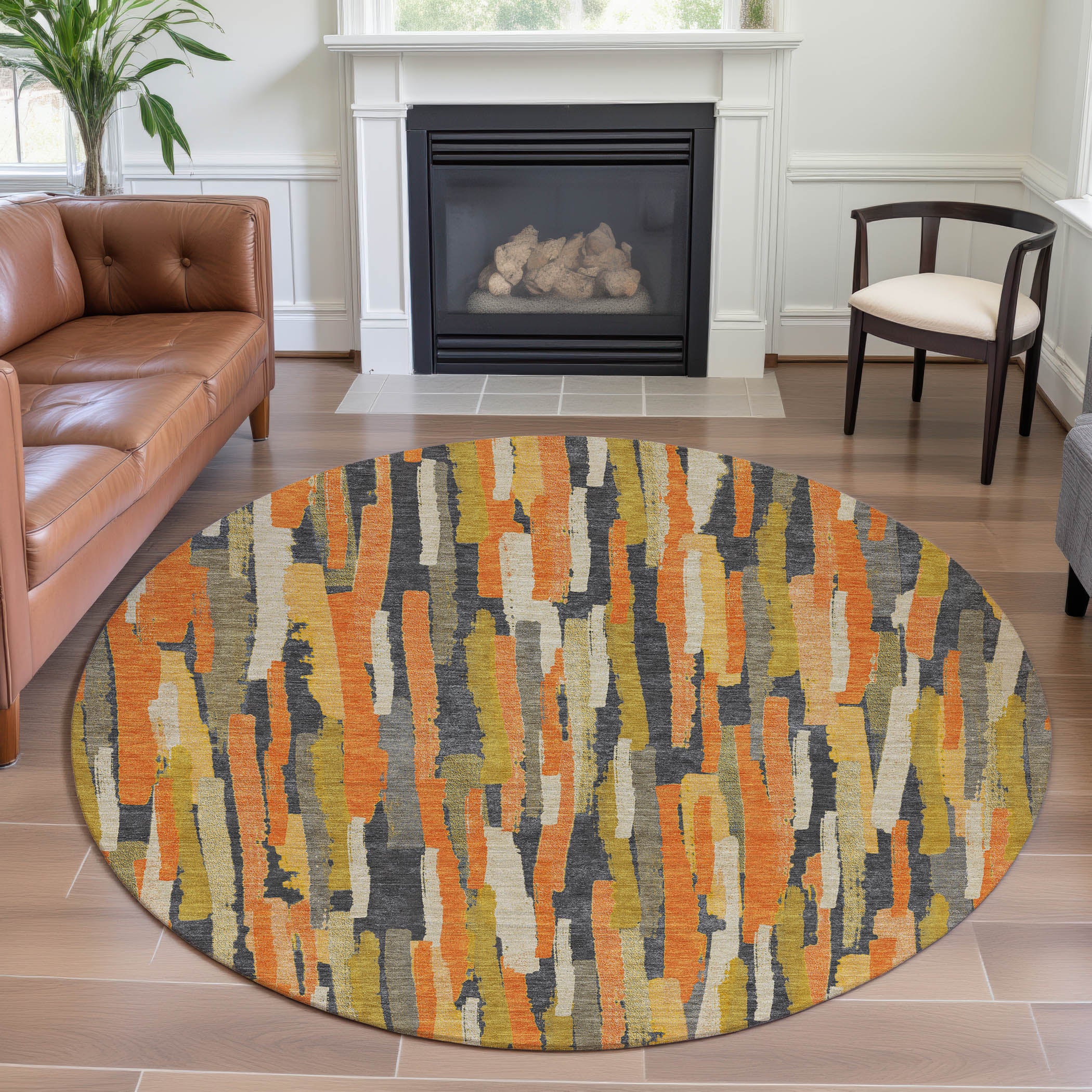 Lucerne Machine Washable Transitional Orange Rug 8' x 8' #shape_Round