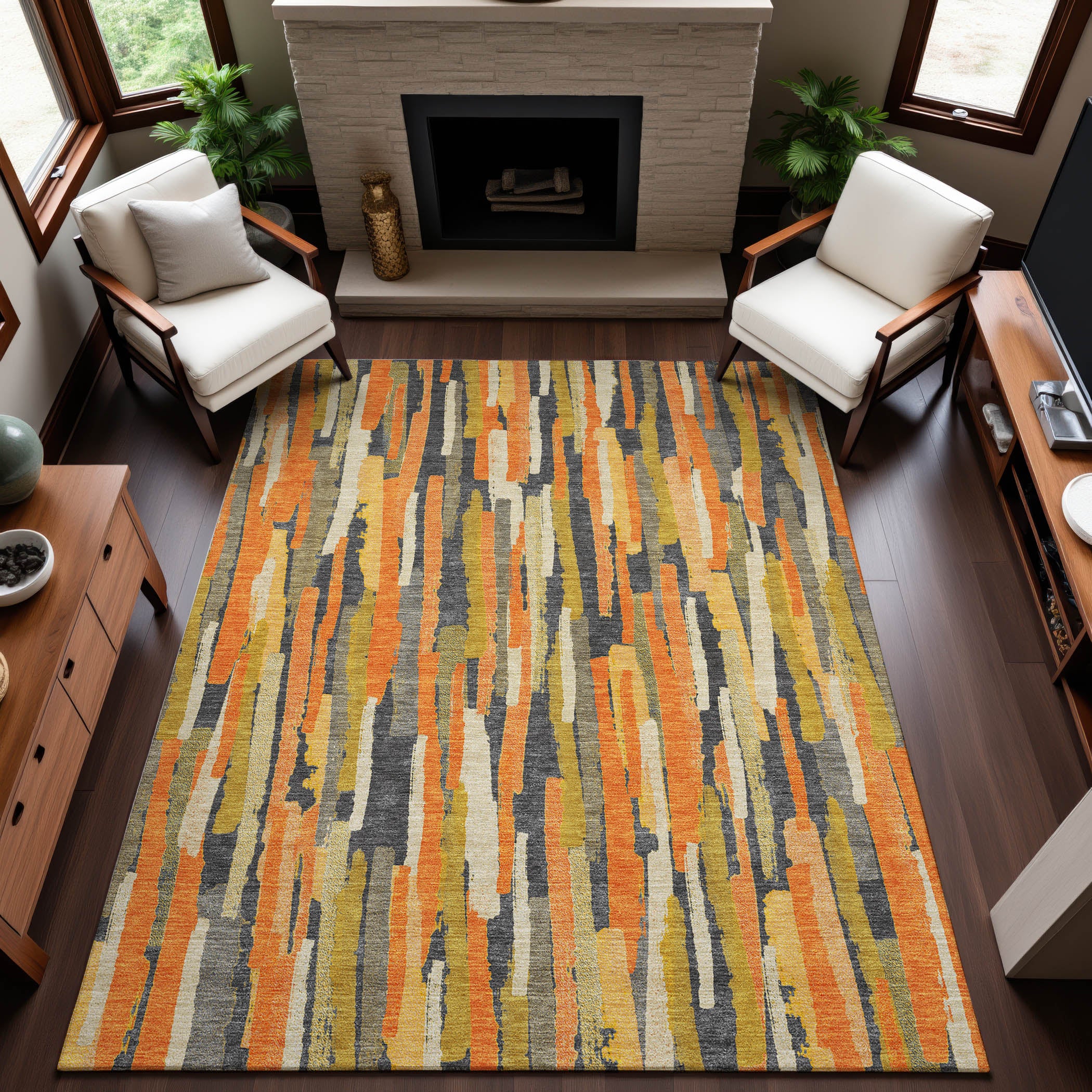 Lucerne Machine Washable Transitional Orange Rug 2'6" x 3'10" #shape_Rectangle