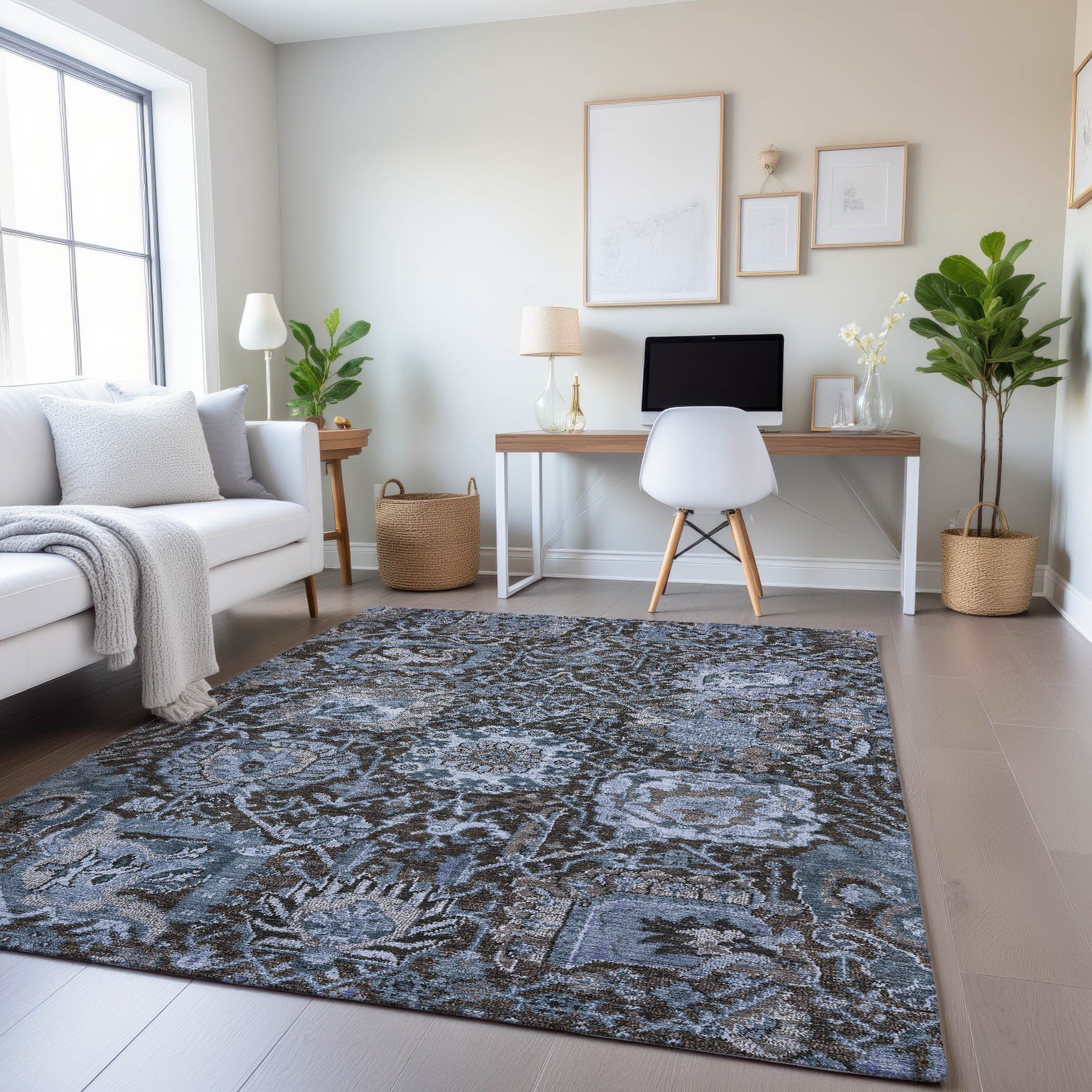 Reykjavik Machine Washable Transitional Denim Blue Rug 2'6" x 3'10" #shape_Rectangle