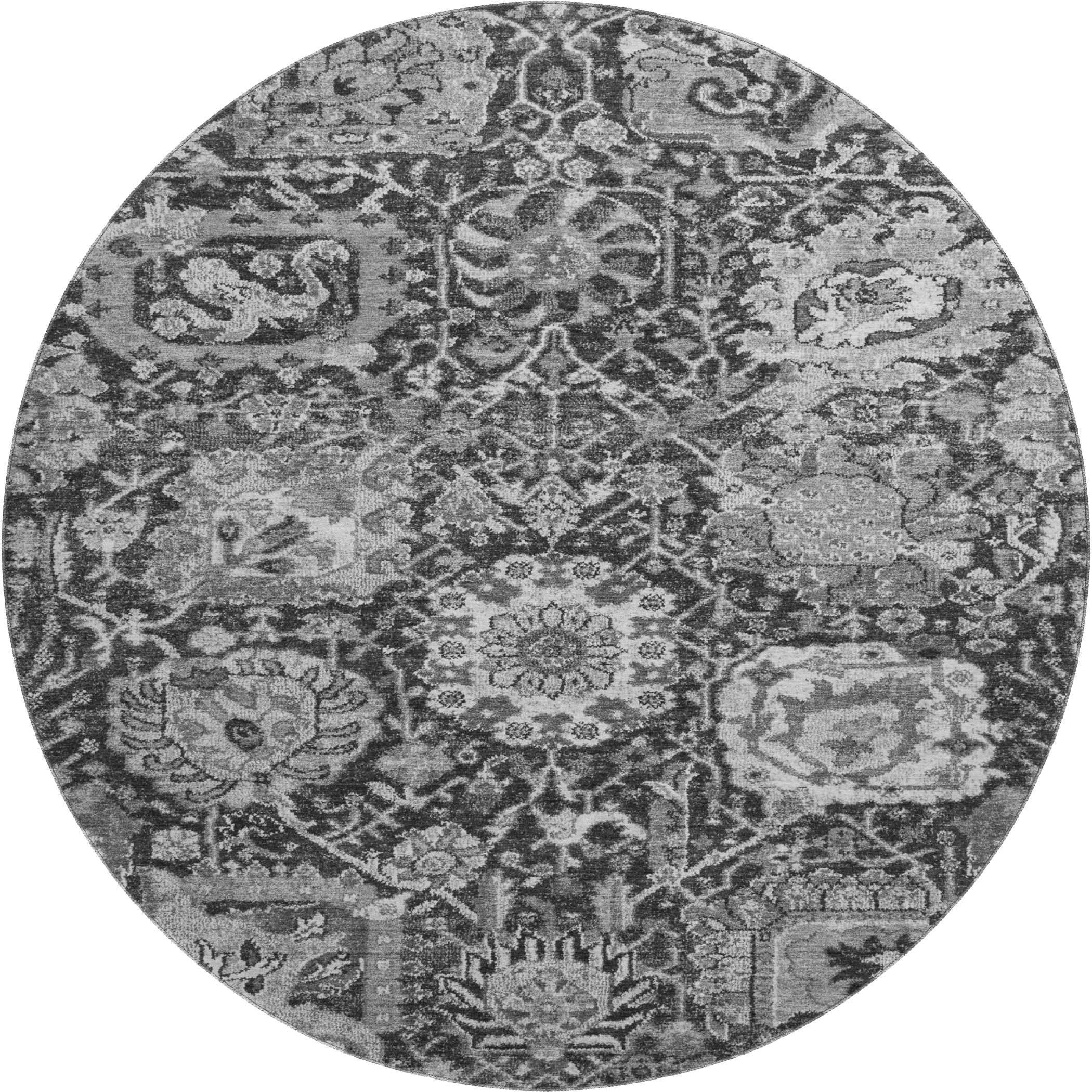 Reykjavik Machine Washable Transitional Gray Rug 8' x 8' #shape_Round