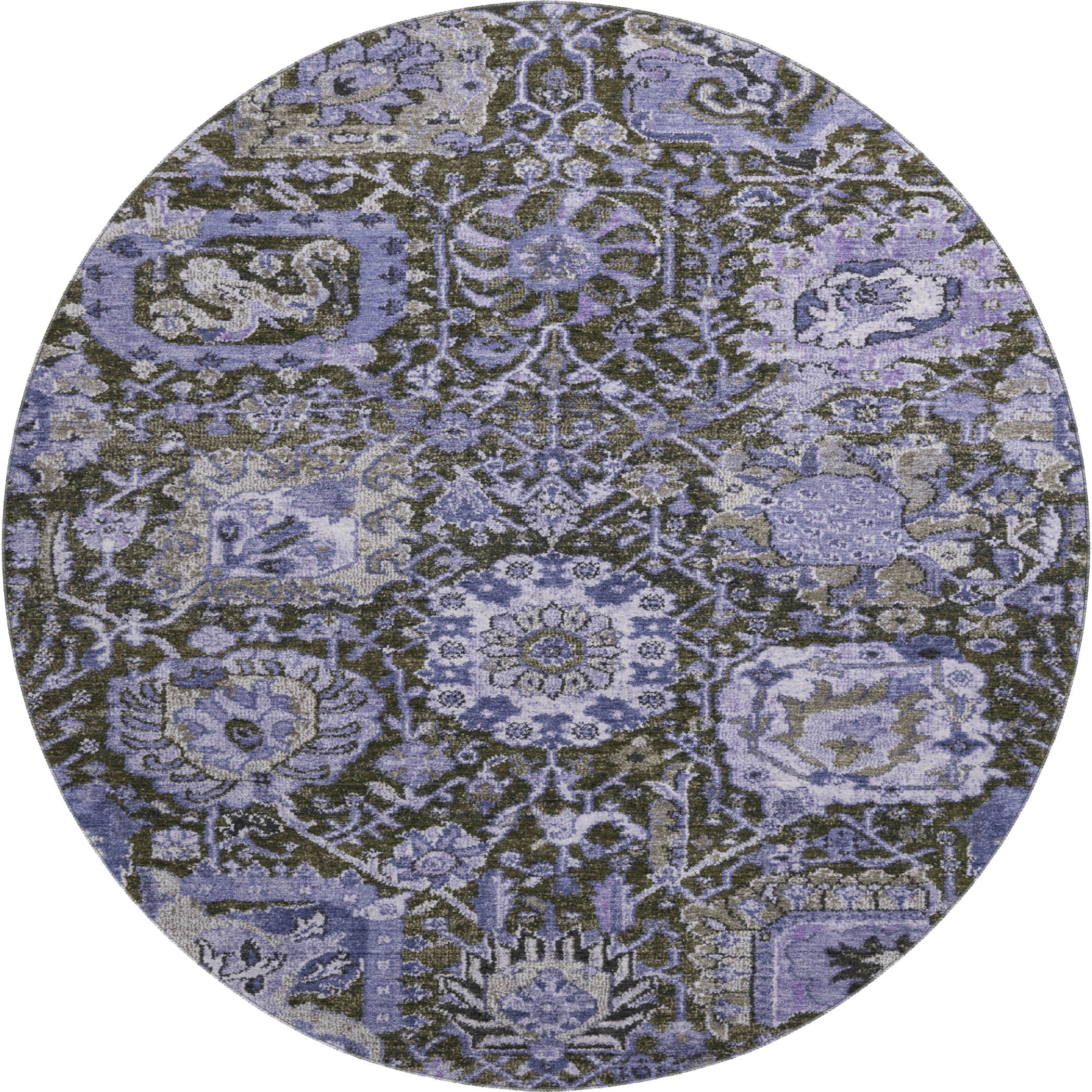 Reykjavik Machine Washable Transitional Purple Rug 8' x 8' #shape_Round