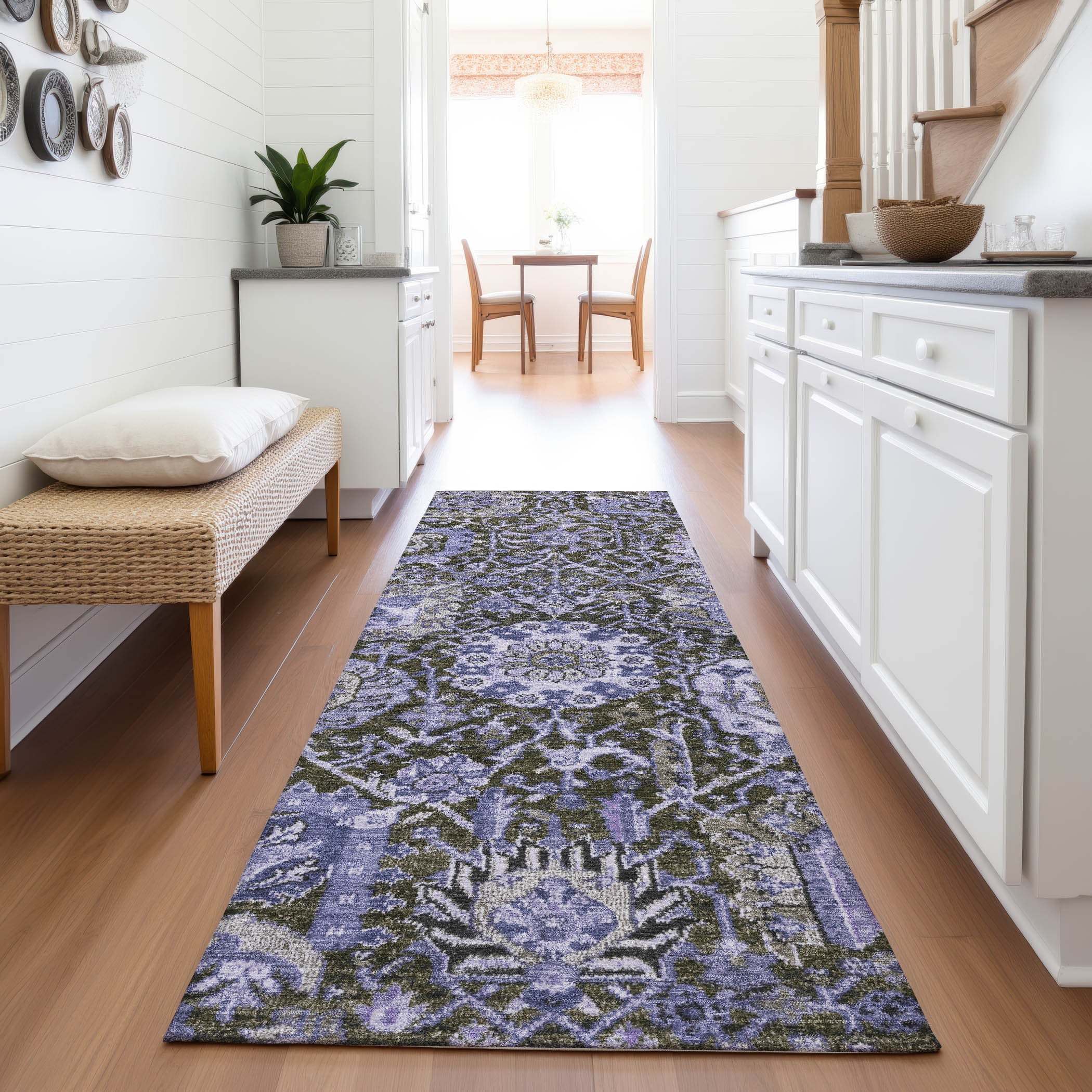 Reykjavik Machine Washable Transitional Purple Rug 2'3" x 7'6" #shape_Runner