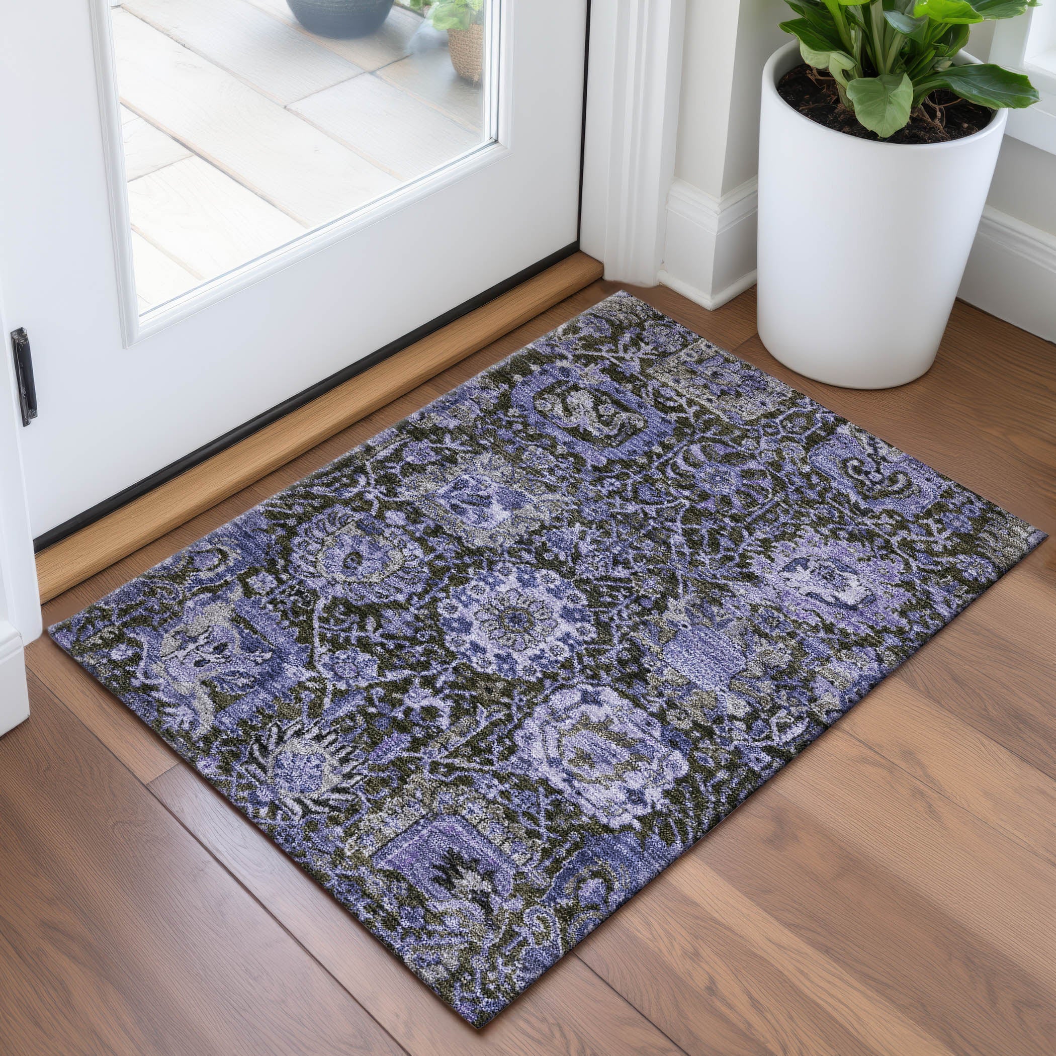 Reykjavik Machine Washable Transitional Purple Rug 1'8" x 2'6" #shape_Rectangle
