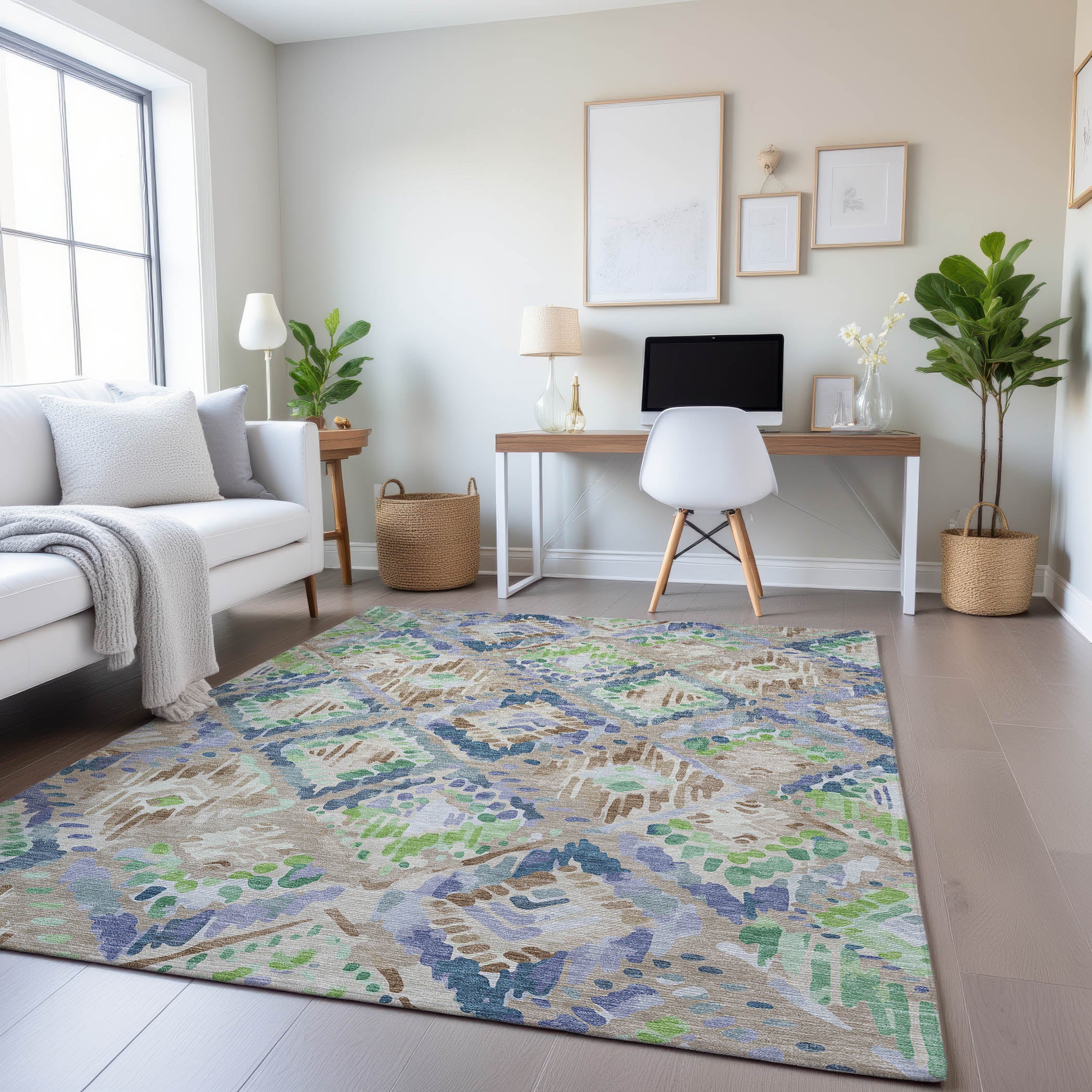 Florence Machine Washable Transitional Beige Brown Rug 2'6" x 3'10" #shape_Rectangle