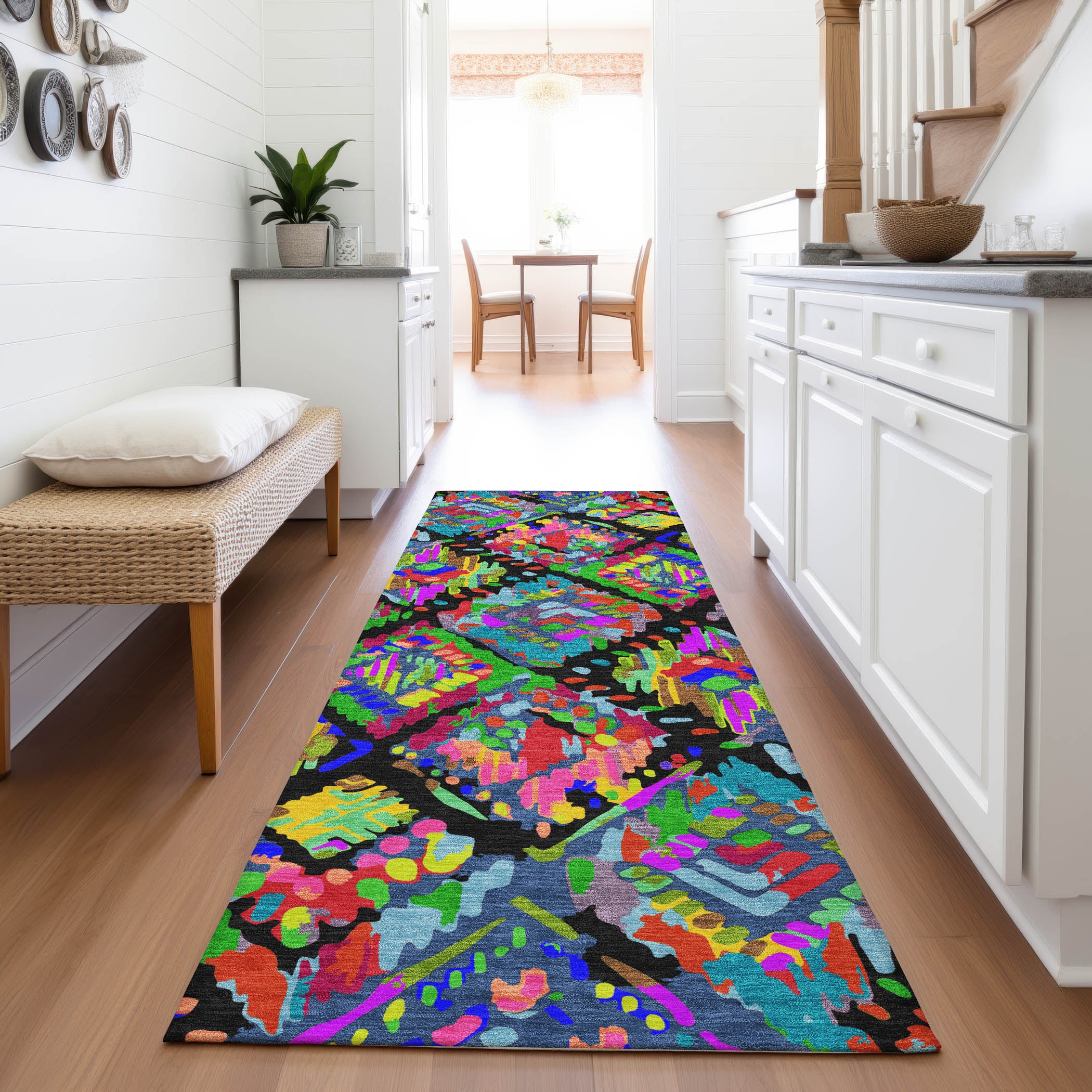 Florence Machine Washable Transitional Black Rug 2'3" x 7'6" #shape_Runner