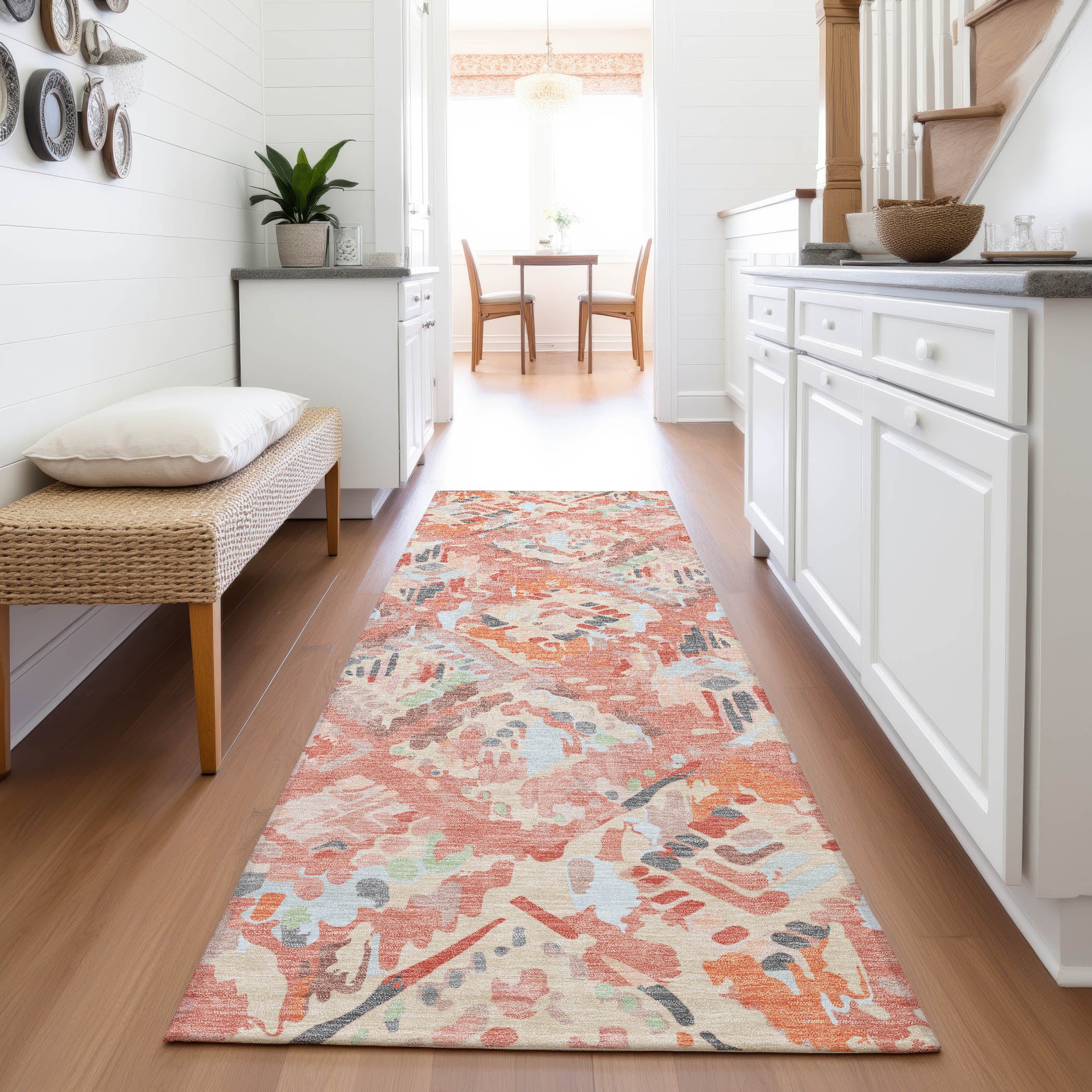 Florence Machine Washable Transitional Coral Orange Rug 2'3" x 7'6" #shape_Runner