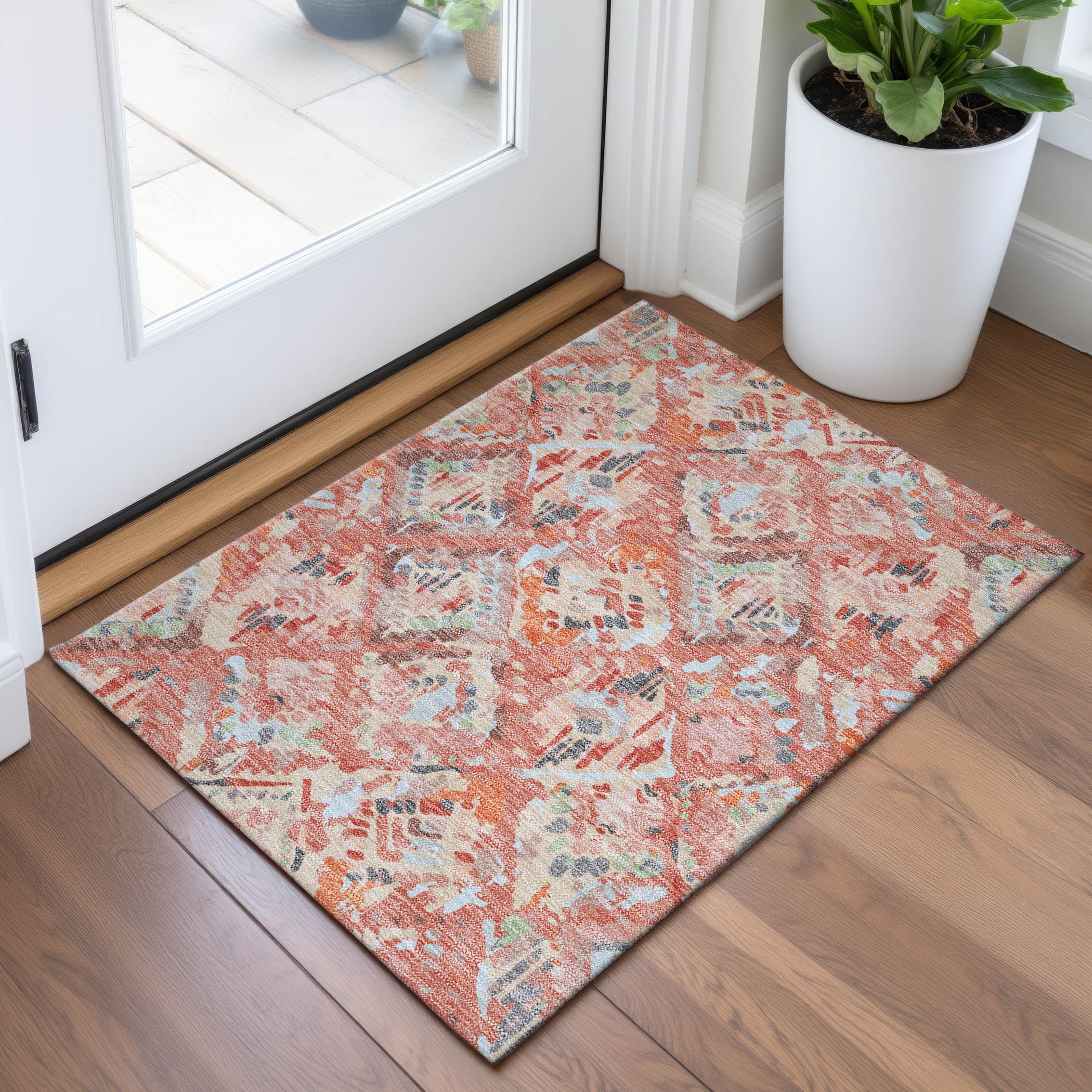 Florence Machine Washable Transitional Coral Orange Rug 1'8" x 2'6" #shape_Rectangle