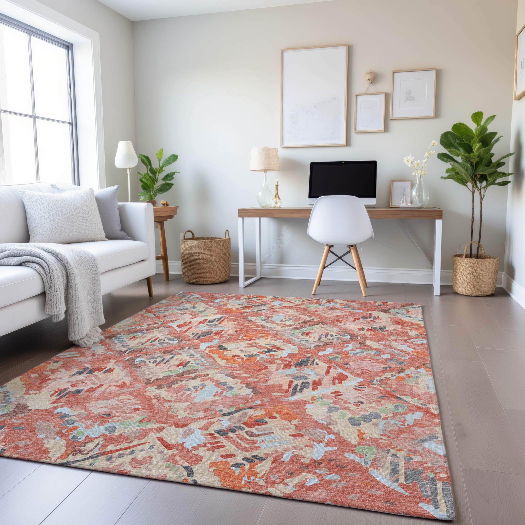 Florence Machine Washable Transitional Coral Orange Rug 2'6" x 3'10" #shape_Rectangle