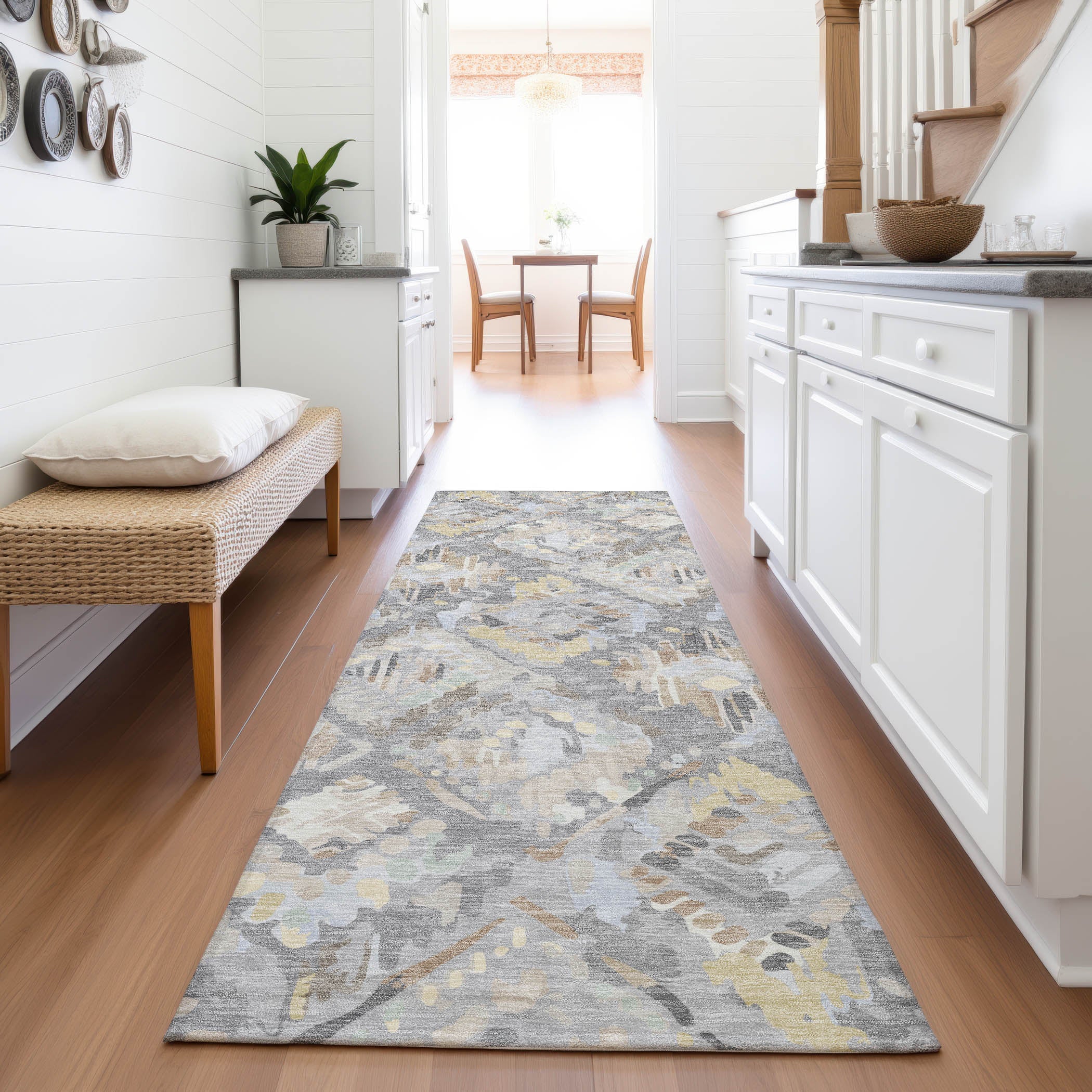 Florence Machine Washable Transitional Gray Rug 2'3" x 7'6" #shape_Runner
