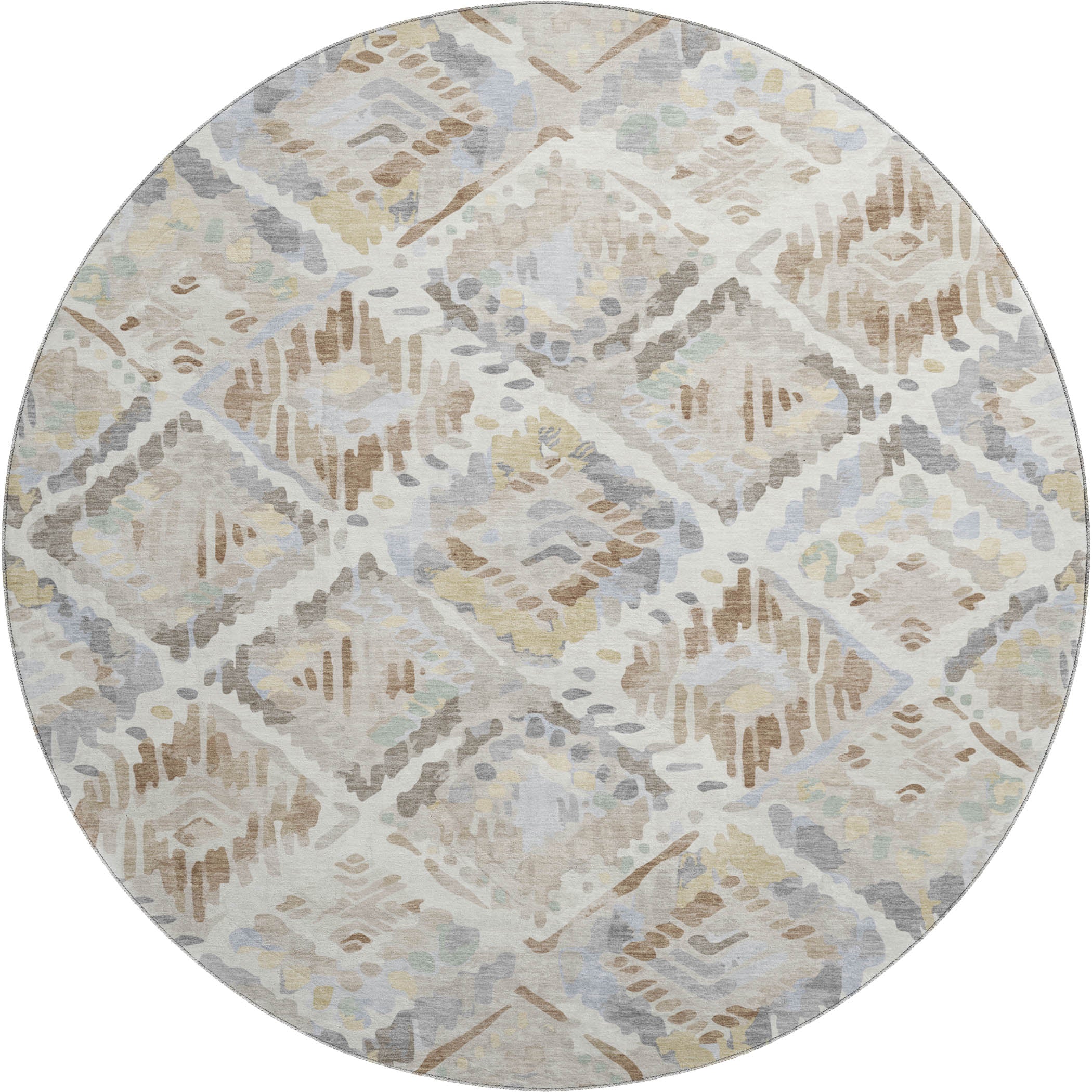 Florence Machine Washable Transitional Ivory Rug 8' x 8' #shape_Round