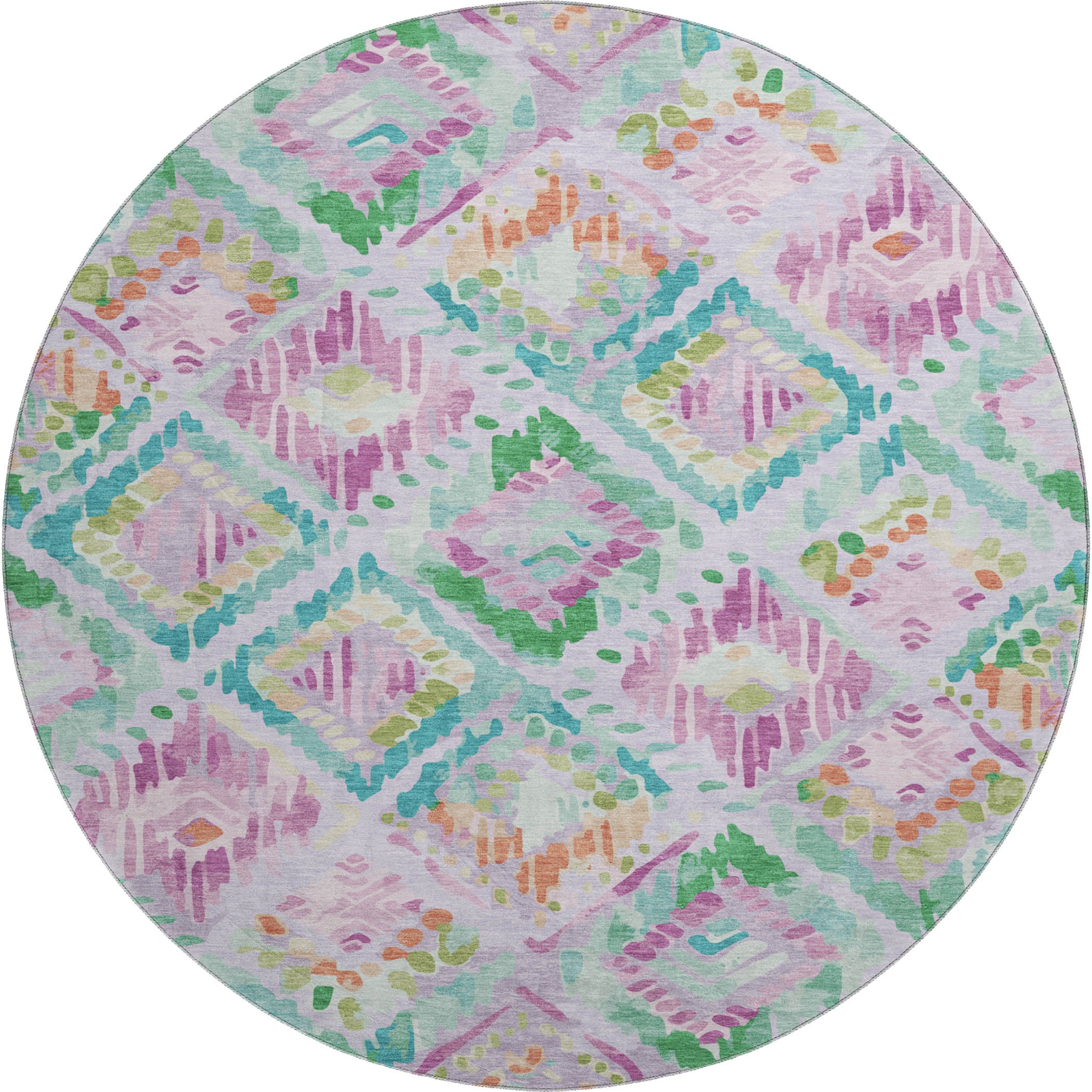 Florence Machine Washable Transitional Lavender Purple Rug 8' x 8' #shape_Round