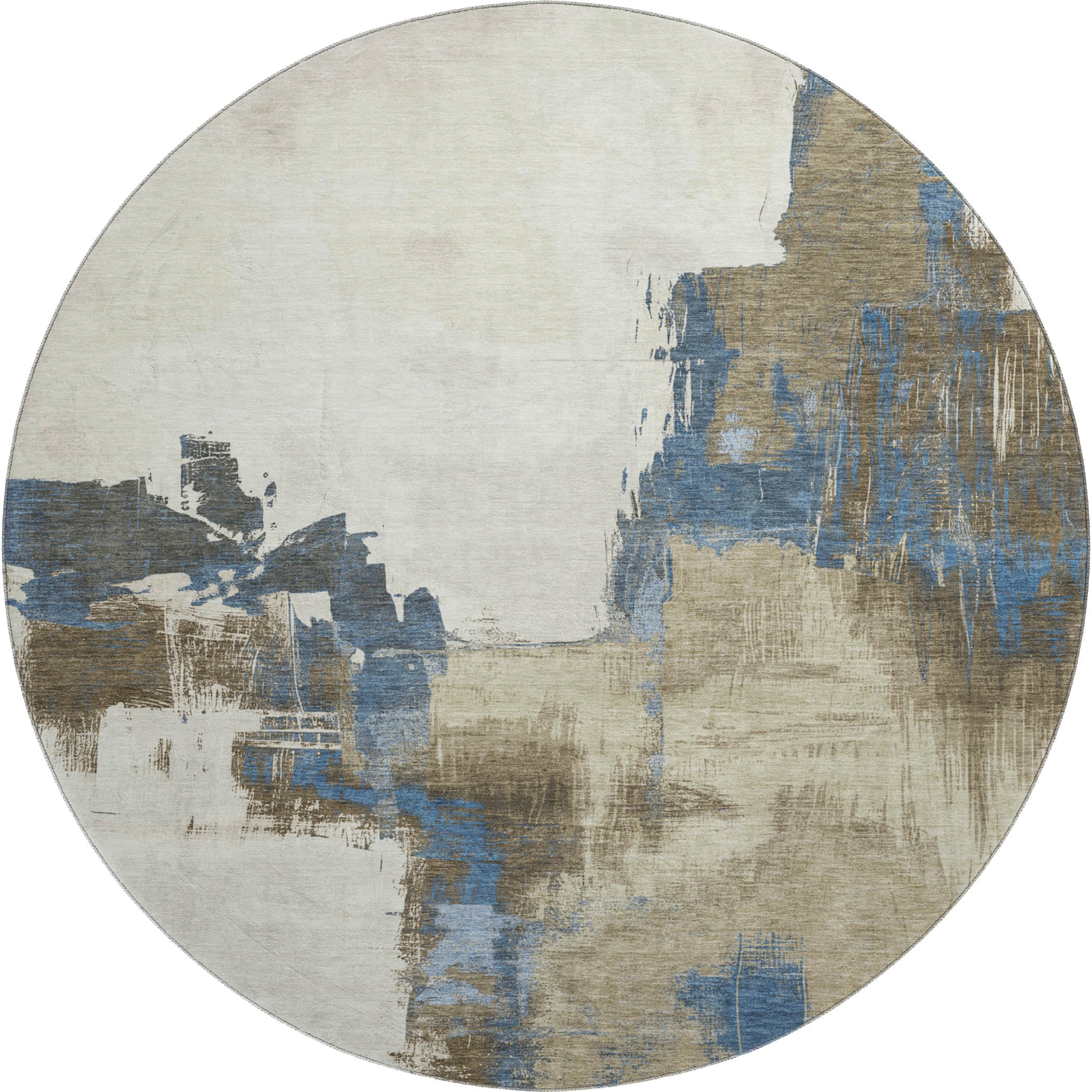 Lucerne Machine Washable Transitional Beige Brown Rug 8' x 8' #shape_Round