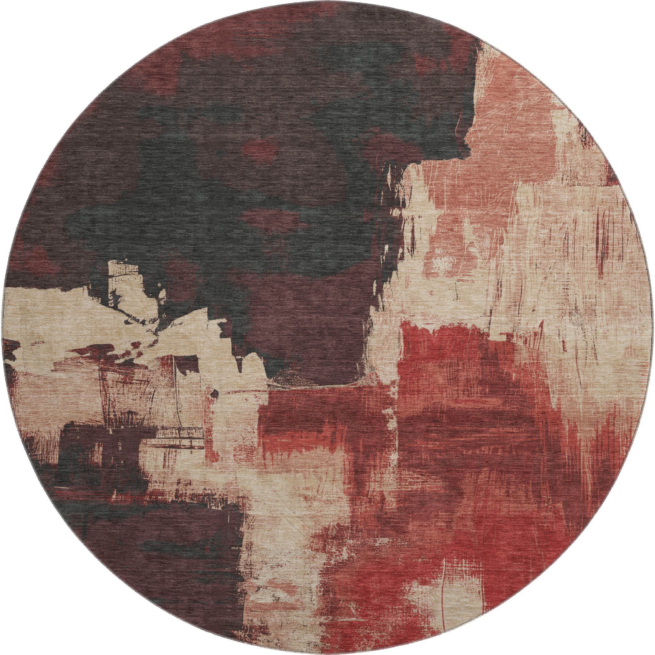 Lucerne Machine Washable Transitional Brick Red Rug 8' x 8' #shape_Round