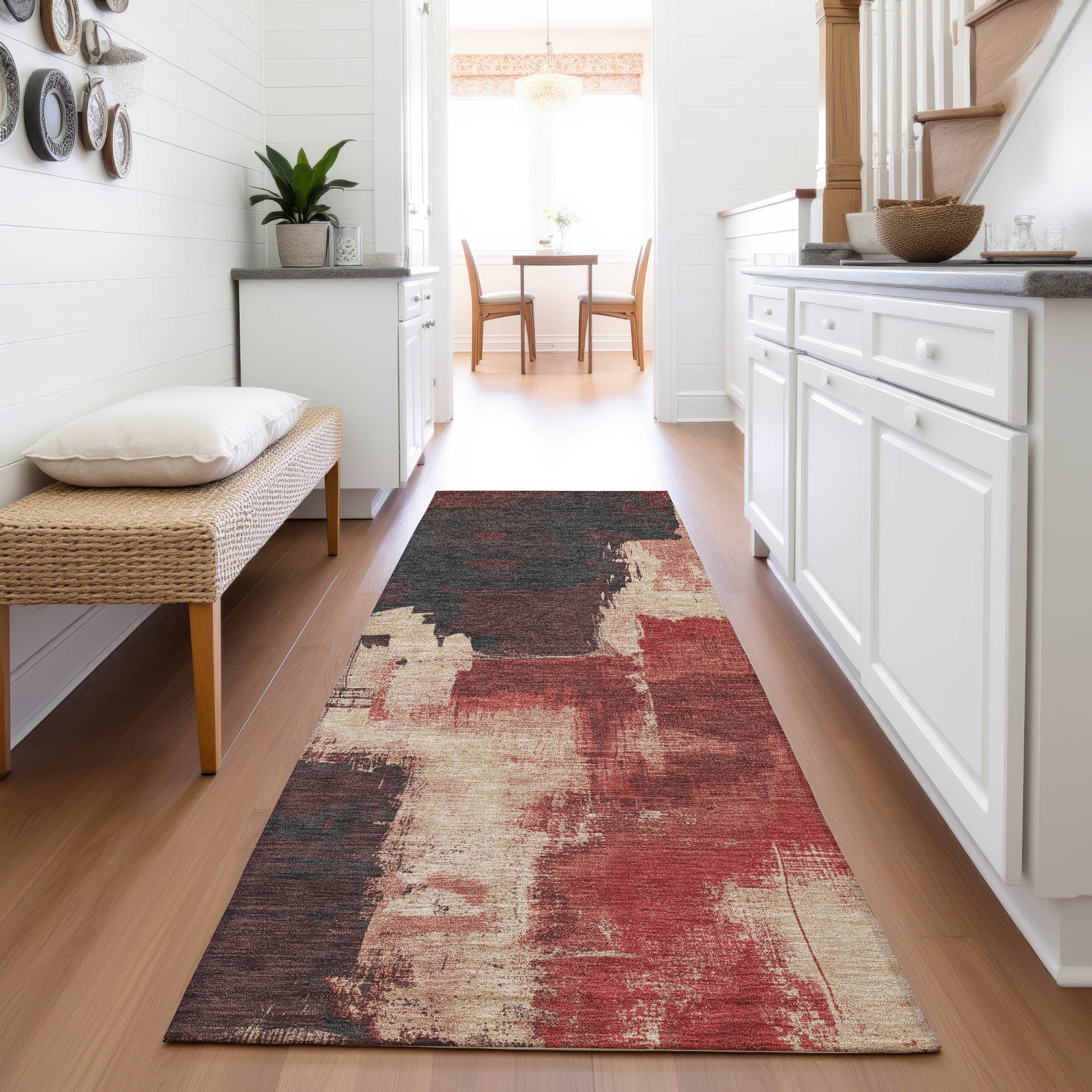 Lucerne Machine Washable Transitional Brick Red Rug 2'3" x 7'6" #shape_Runner