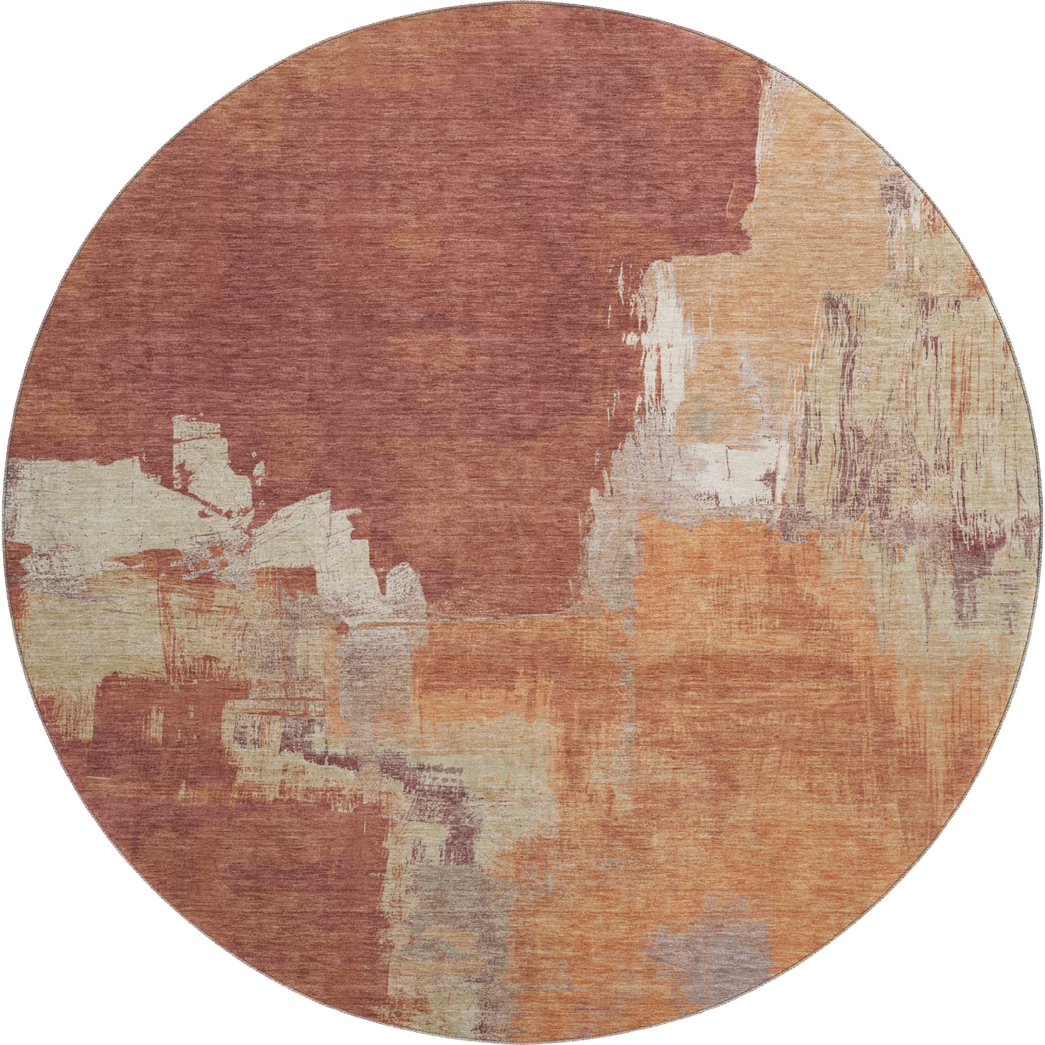 Lucerne Machine Washable Transitional Paprika Orange Rug 8' x 8' #shape_Round