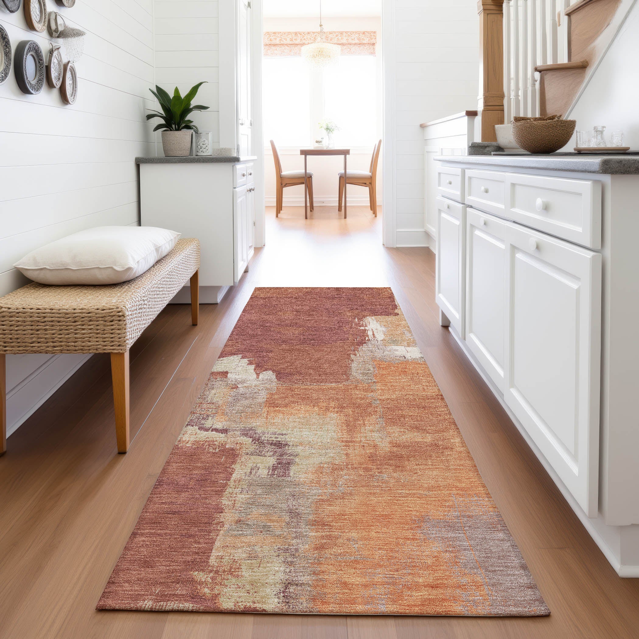 Lucerne Machine Washable Transitional Paprika Orange Rug 2'3" x 7'6" #shape_Runner
