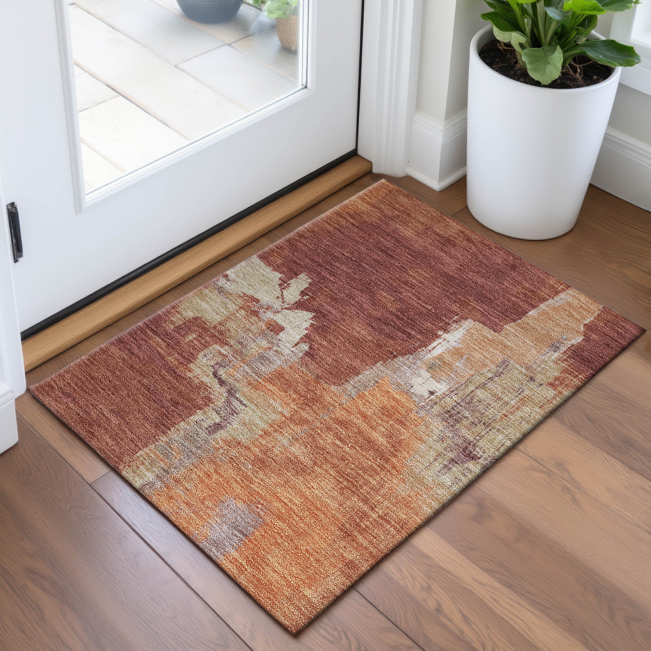 Lucerne Machine Washable Transitional Paprika Orange Rug 1'8" x 2'6" #shape_Rectangle