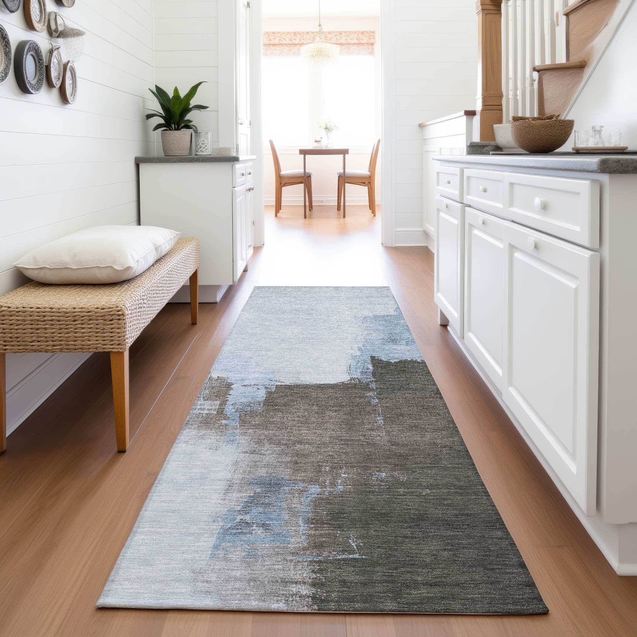 Lucerne Machine Washable Transitional Sky Blue Rug 2'3" x 7'6" #shape_Runner