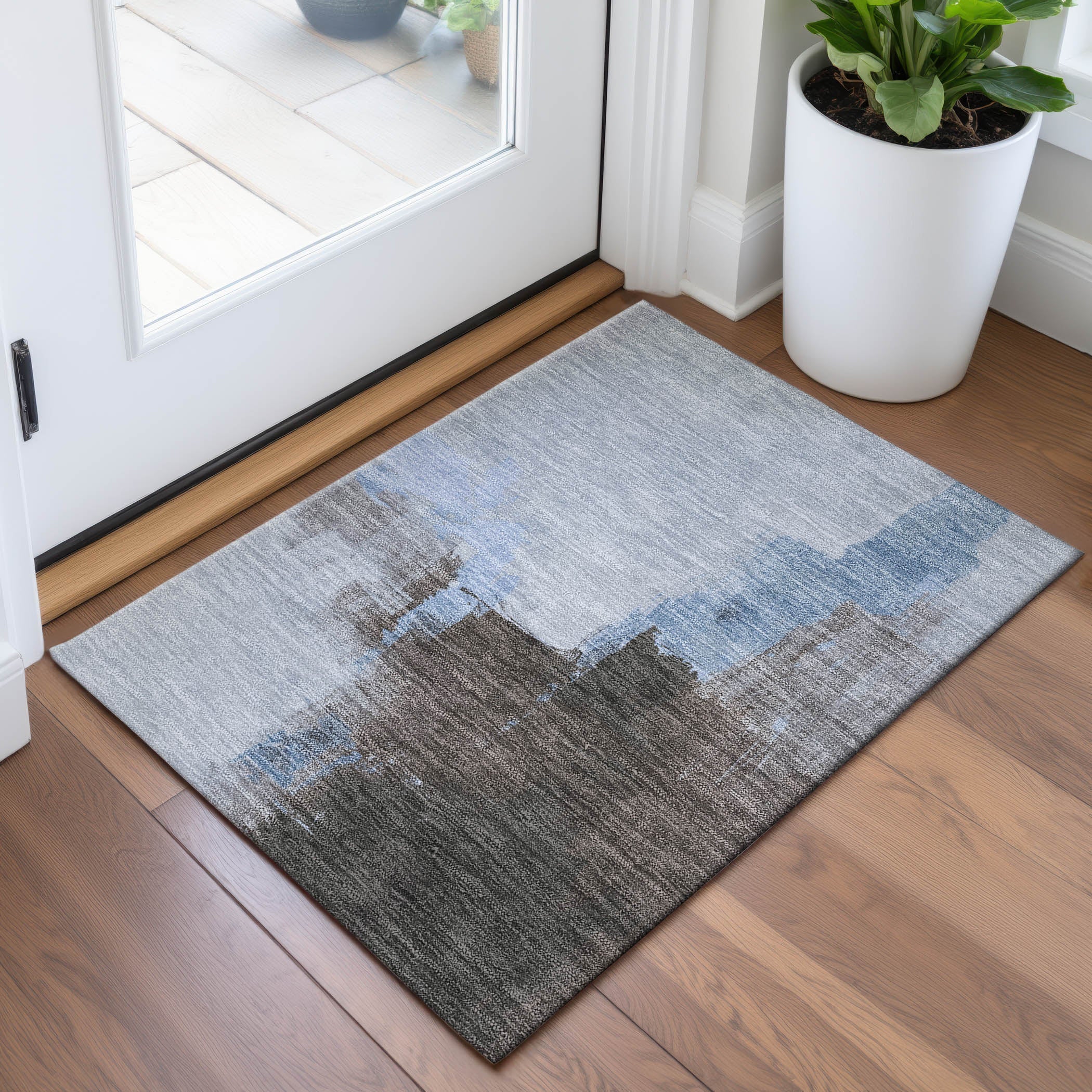 Lucerne Machine Washable Transitional Sky Blue Rug 1'8" x 2'6" #shape_Rectangle