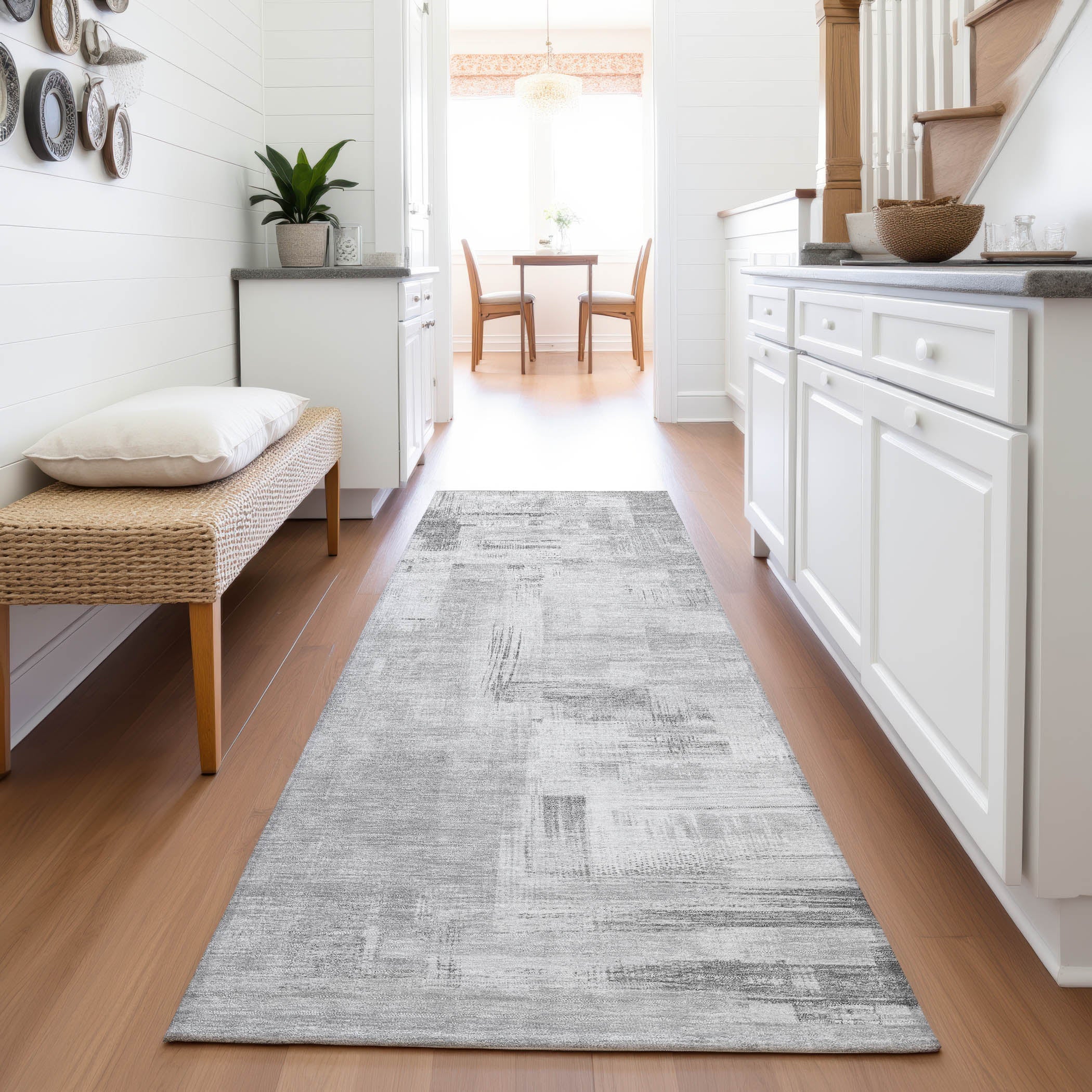 Vienna Machine Washable Transitional Gray Rug 2'3" x 7'6" #shape_Runner