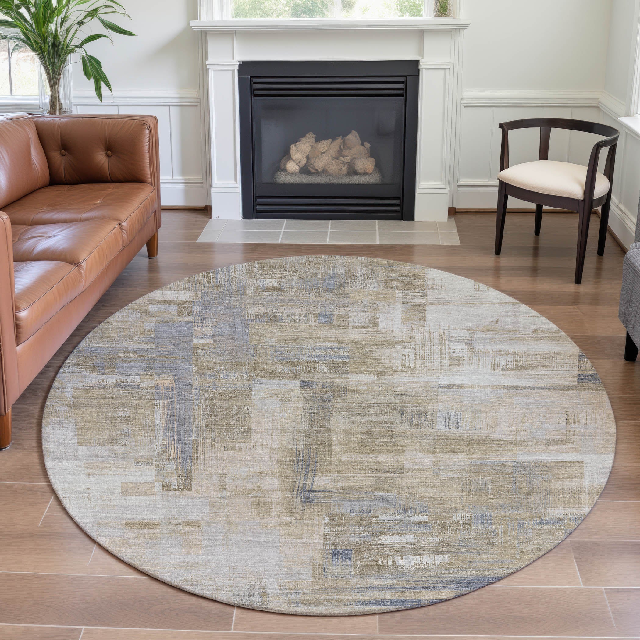 Vienna Machine Washable Transitional Ivory Rug 8' x 8' #shape_Round