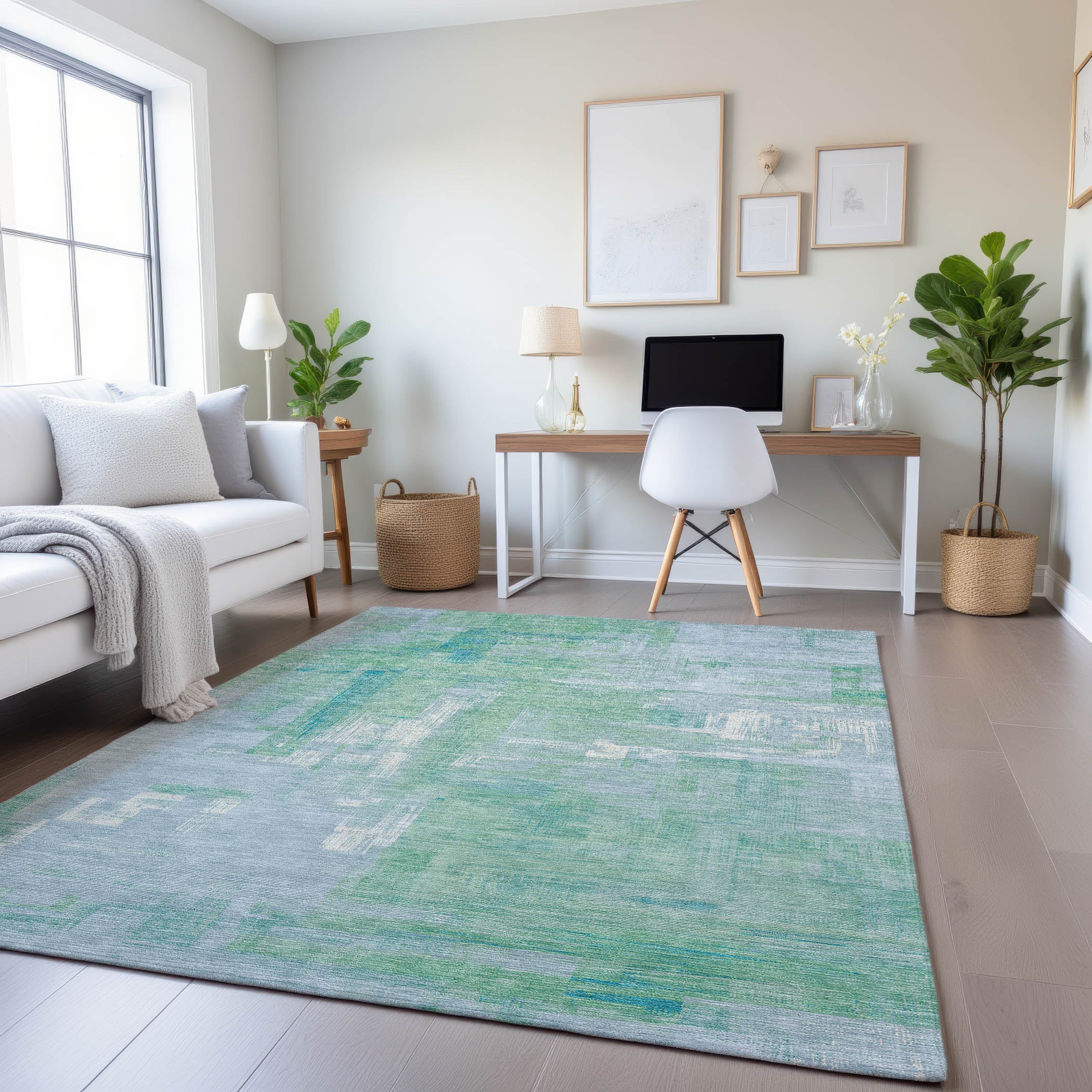 Vienna Machine Washable Transitional Sky Blue Rug 2'6" x 3'10" #shape_Rectangle