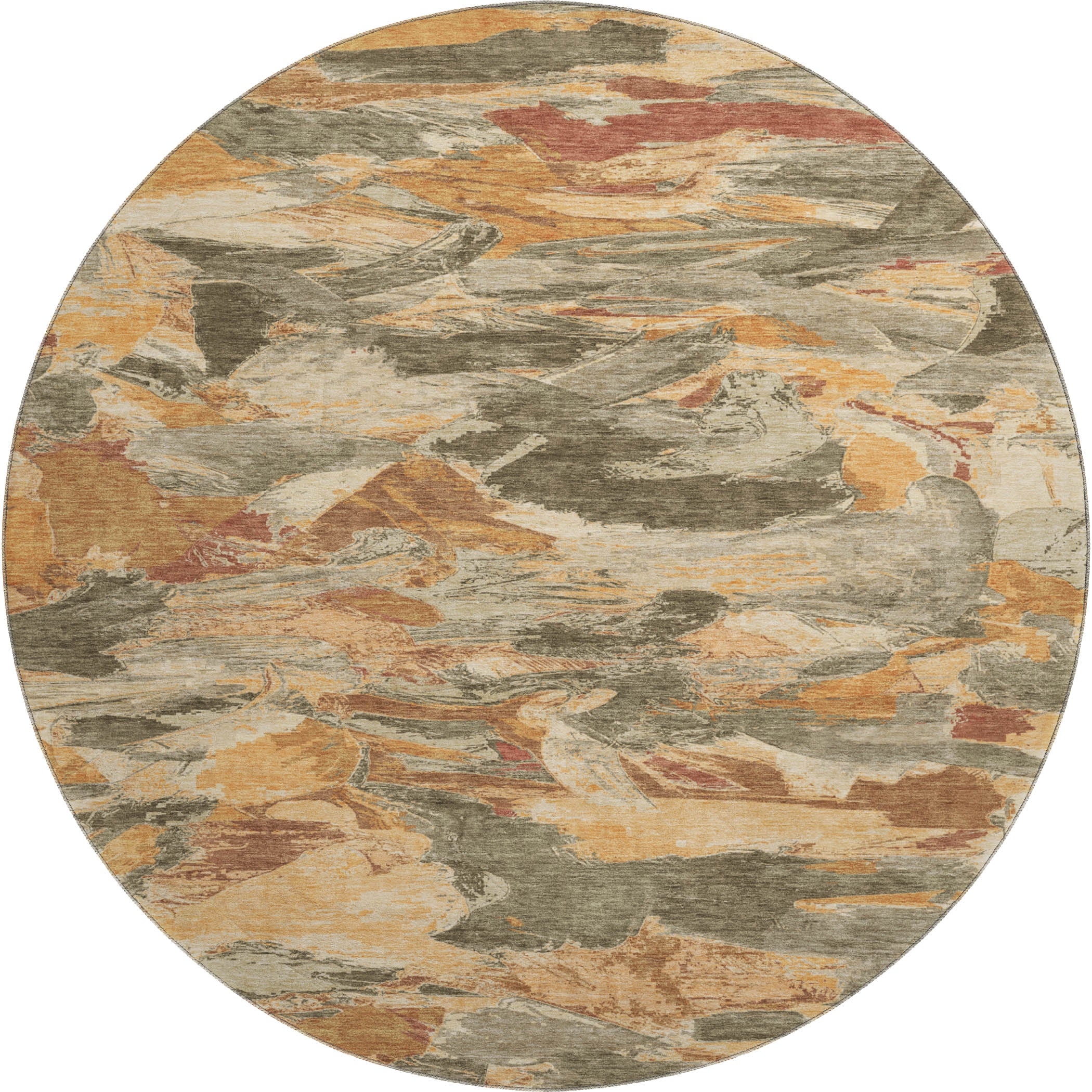 Cusco Machine Washable Transitional Copper Orange Rug 8' x 8' #shape_Round