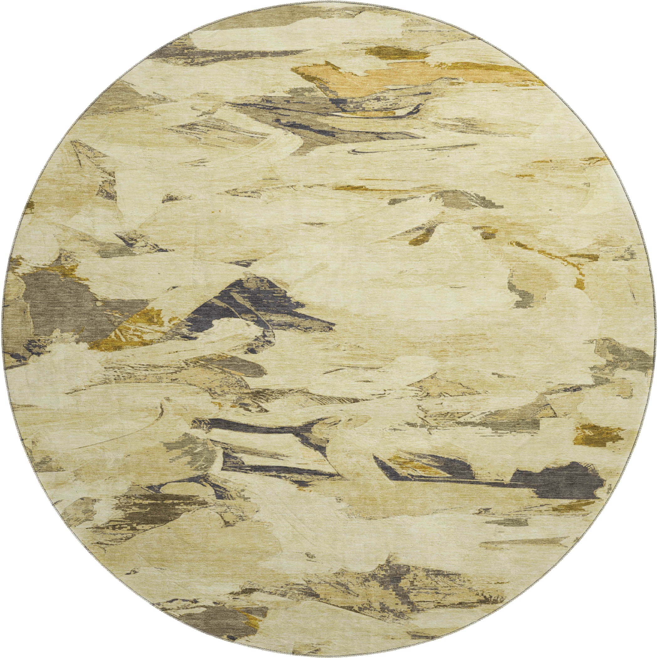 Cusco Machine Washable Transitional Gold Rug 8' x 8' #shape_Round